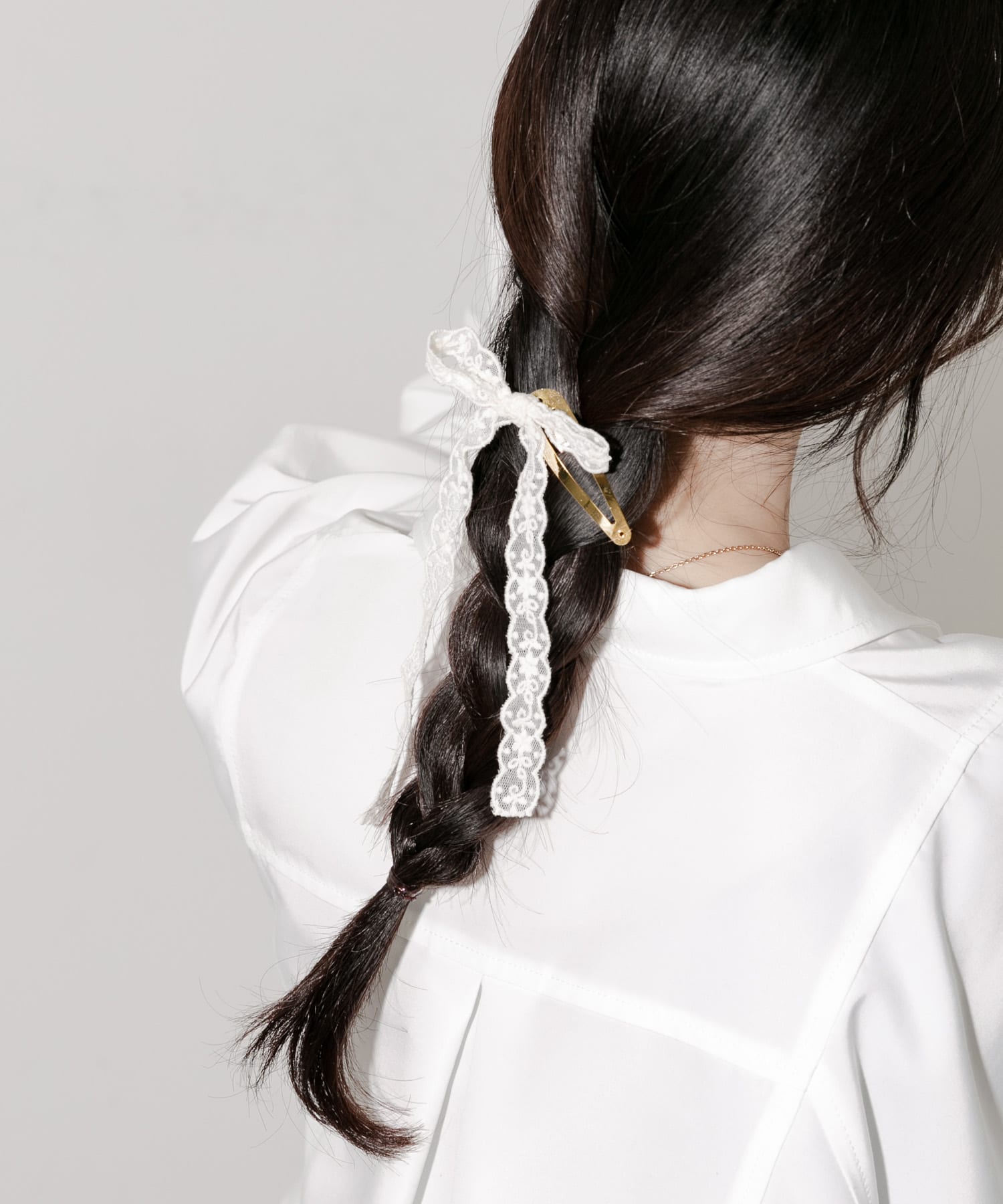 レースリボンヘアピン WHT -