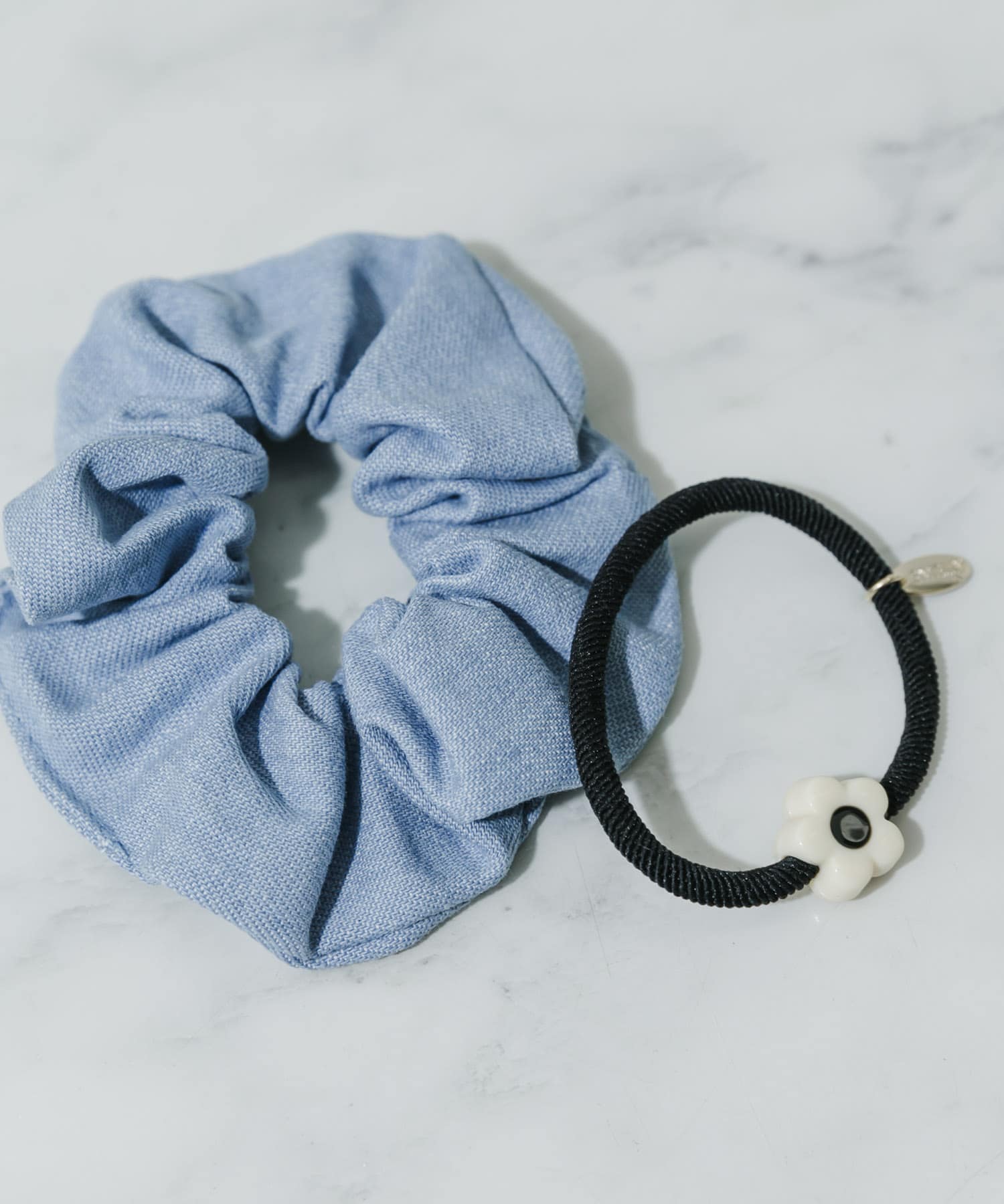 デニムフラワー2セットヘアゴム BLU -