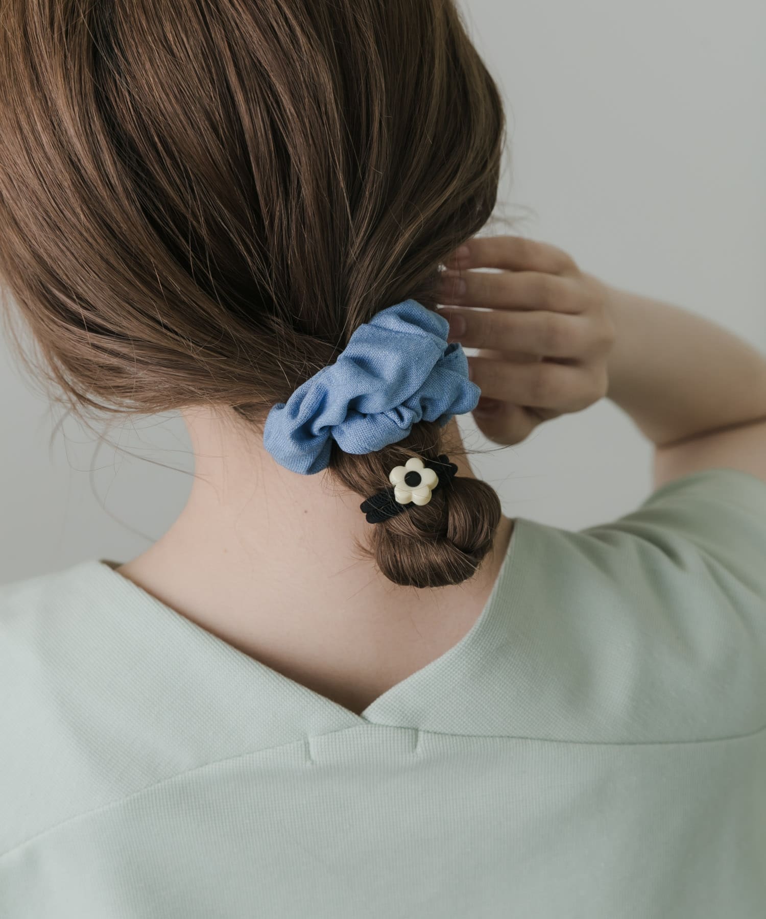 デニムフラワー2セットヘアゴム BLU -