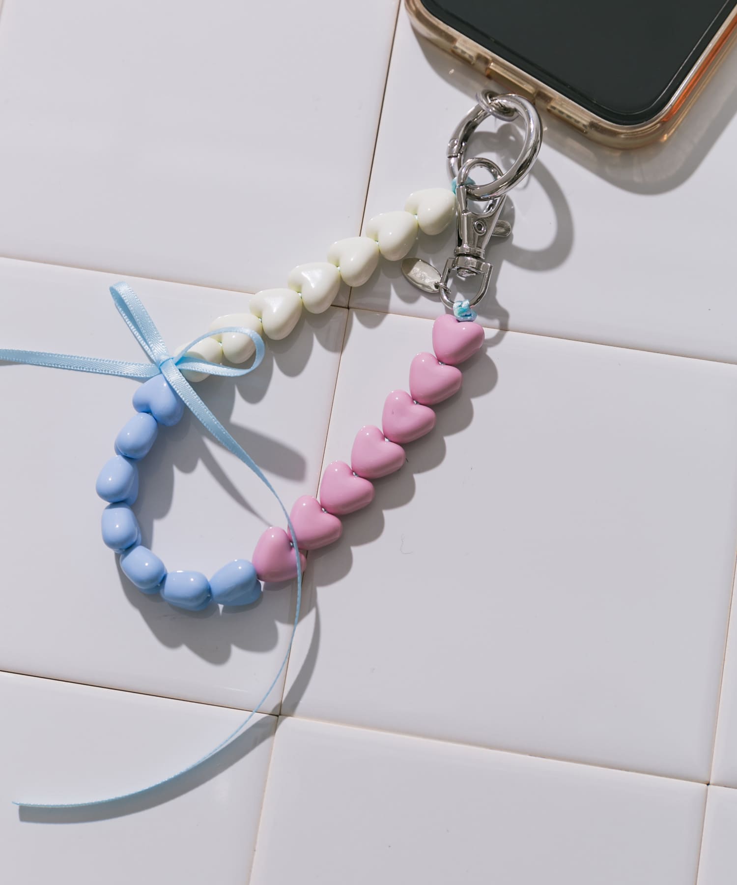 カラフルミニハートリボンキーチェーン BLU/PNK -