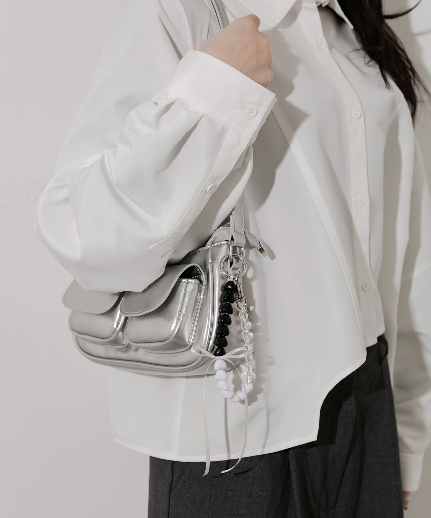 カラフルミニハートリボンキーチェーン WHT/BLK -