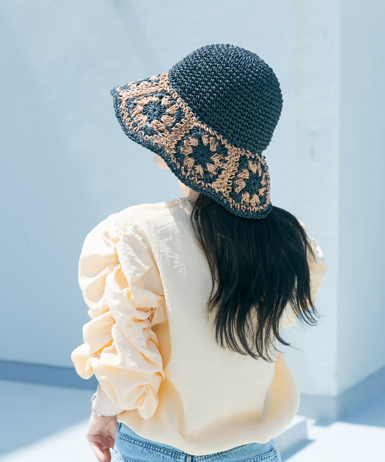 クロシェモチーフペーパーハット BLK/BEG -