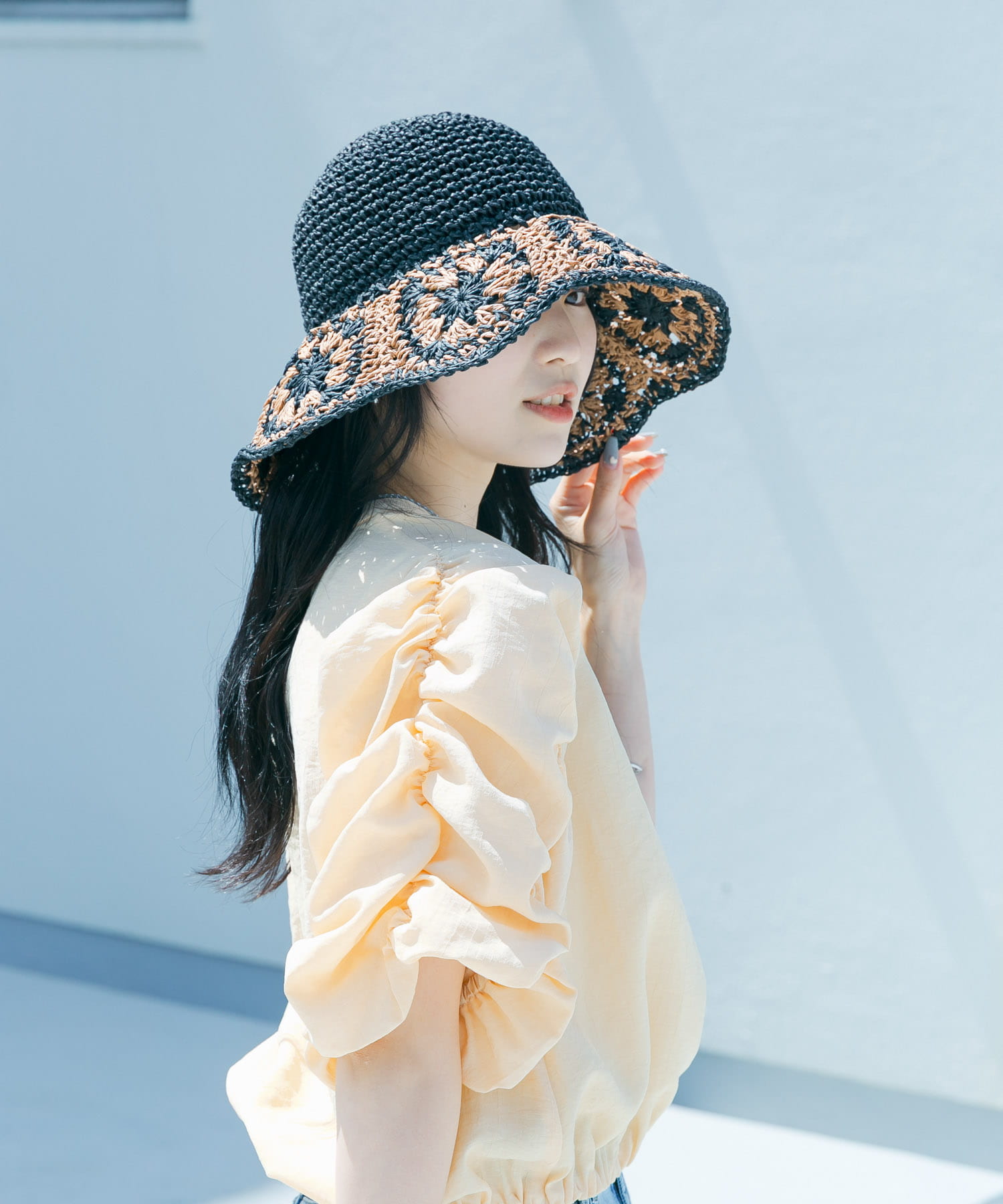 クロシェモチーフペーパーハット BLK/BEG -