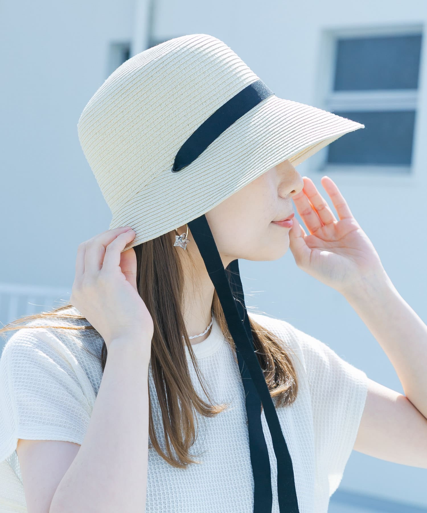 Idee chisaki リボン バケットハット ホワイト Idee chisaki リボン バケットハット ホワイト Idee chisaki リボン