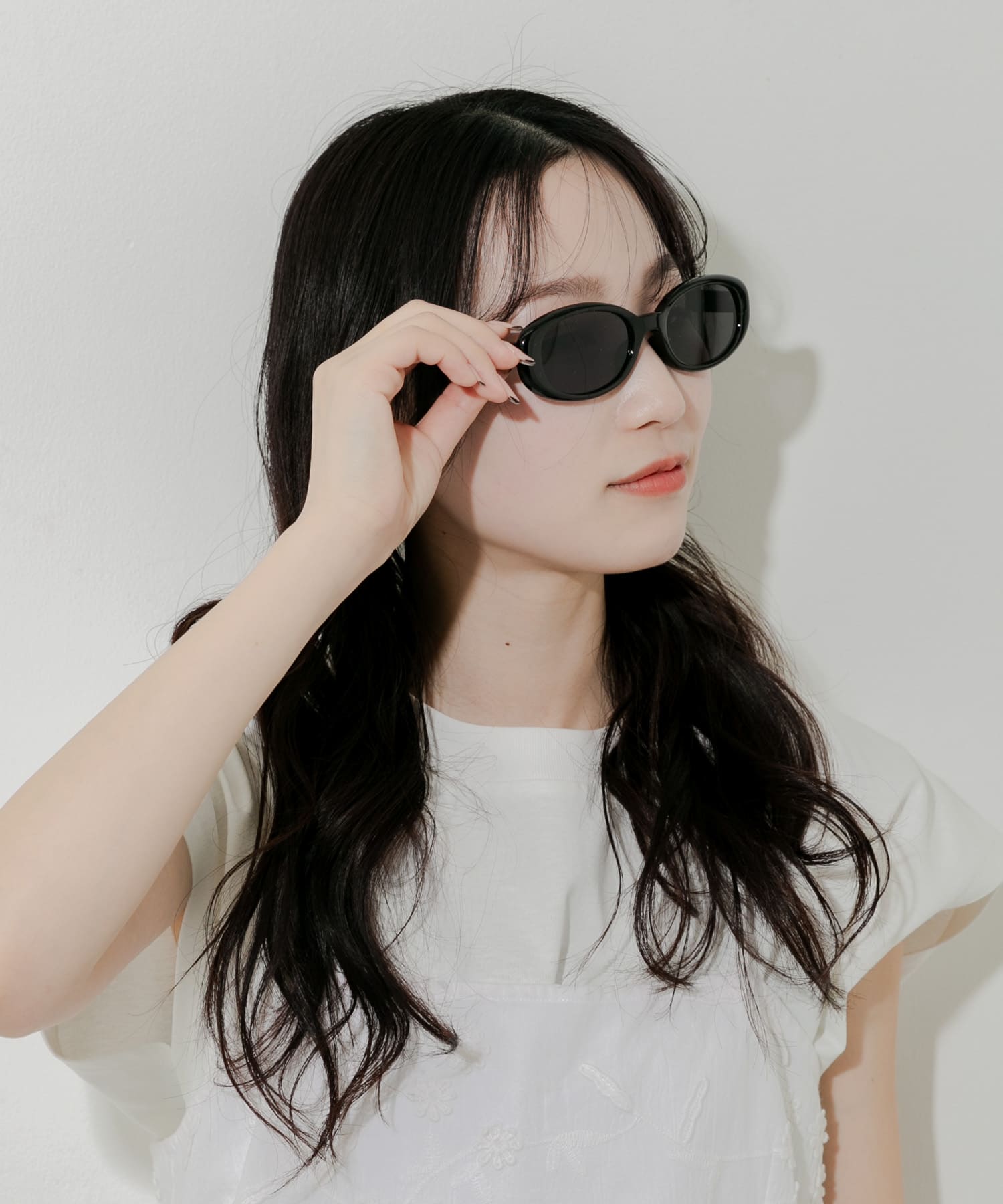 オーバルタイプサングラス BLK -