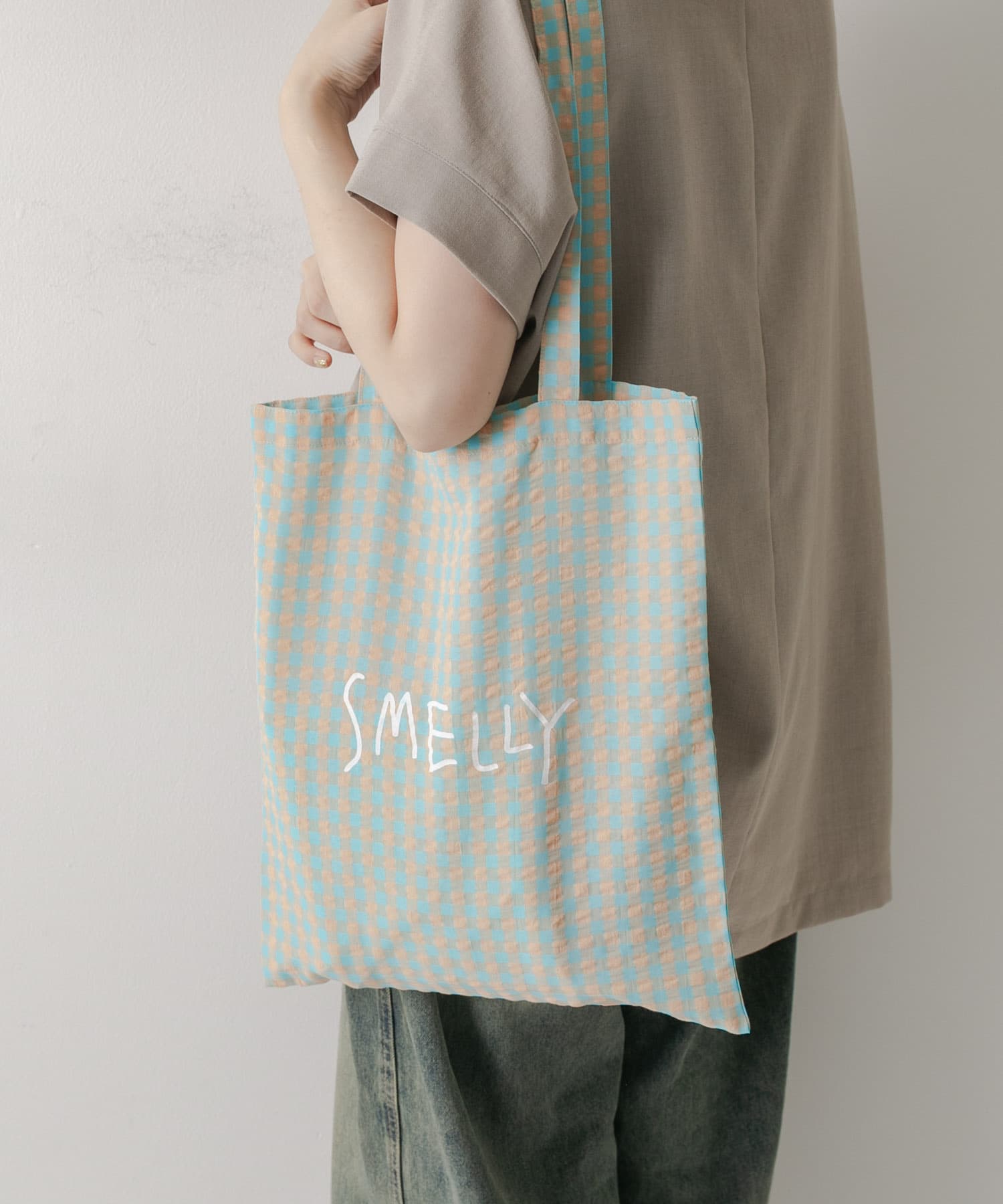 プリントトートバッグM BLU.CHECK M