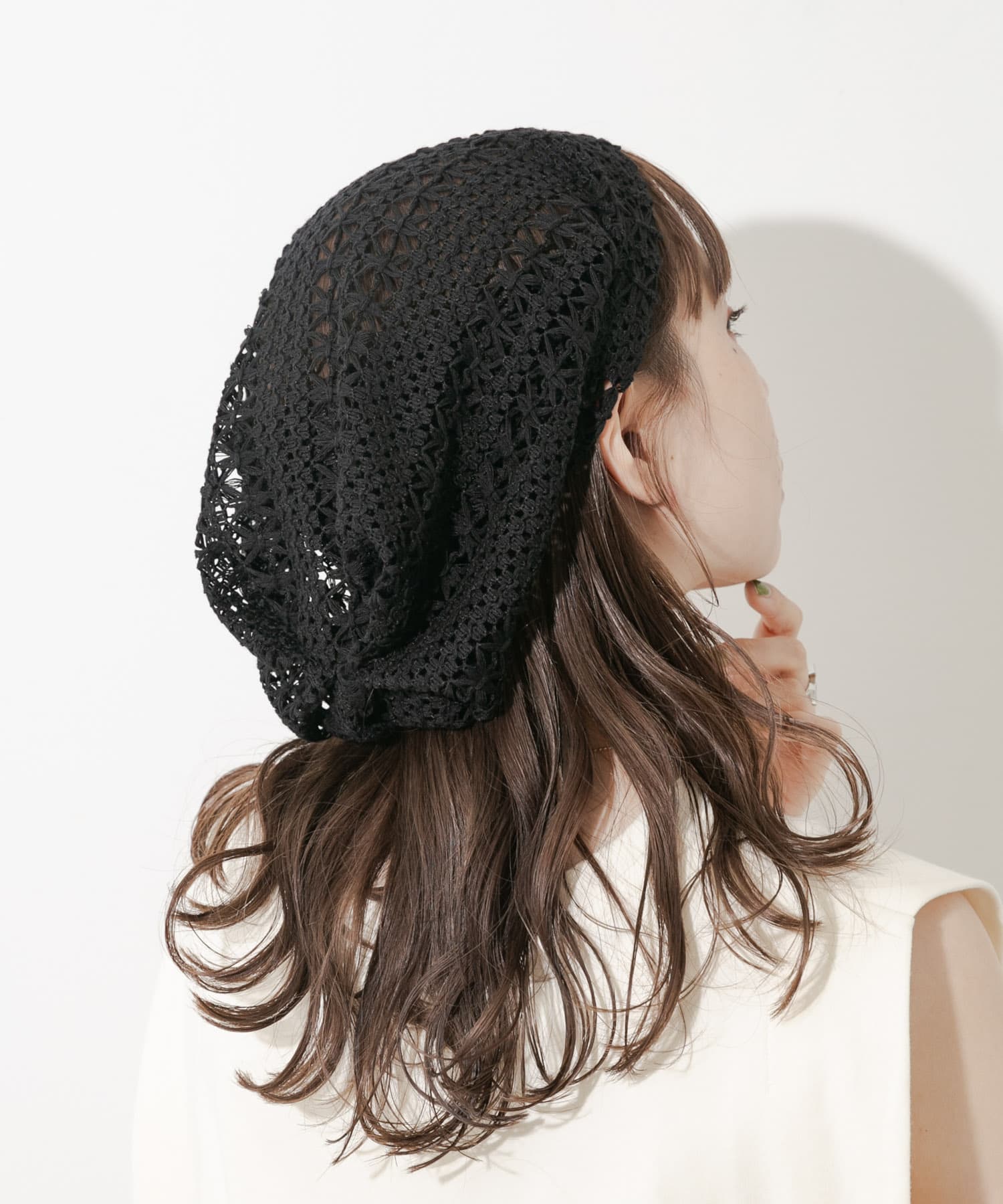 クロシェレースビーニー BLK -