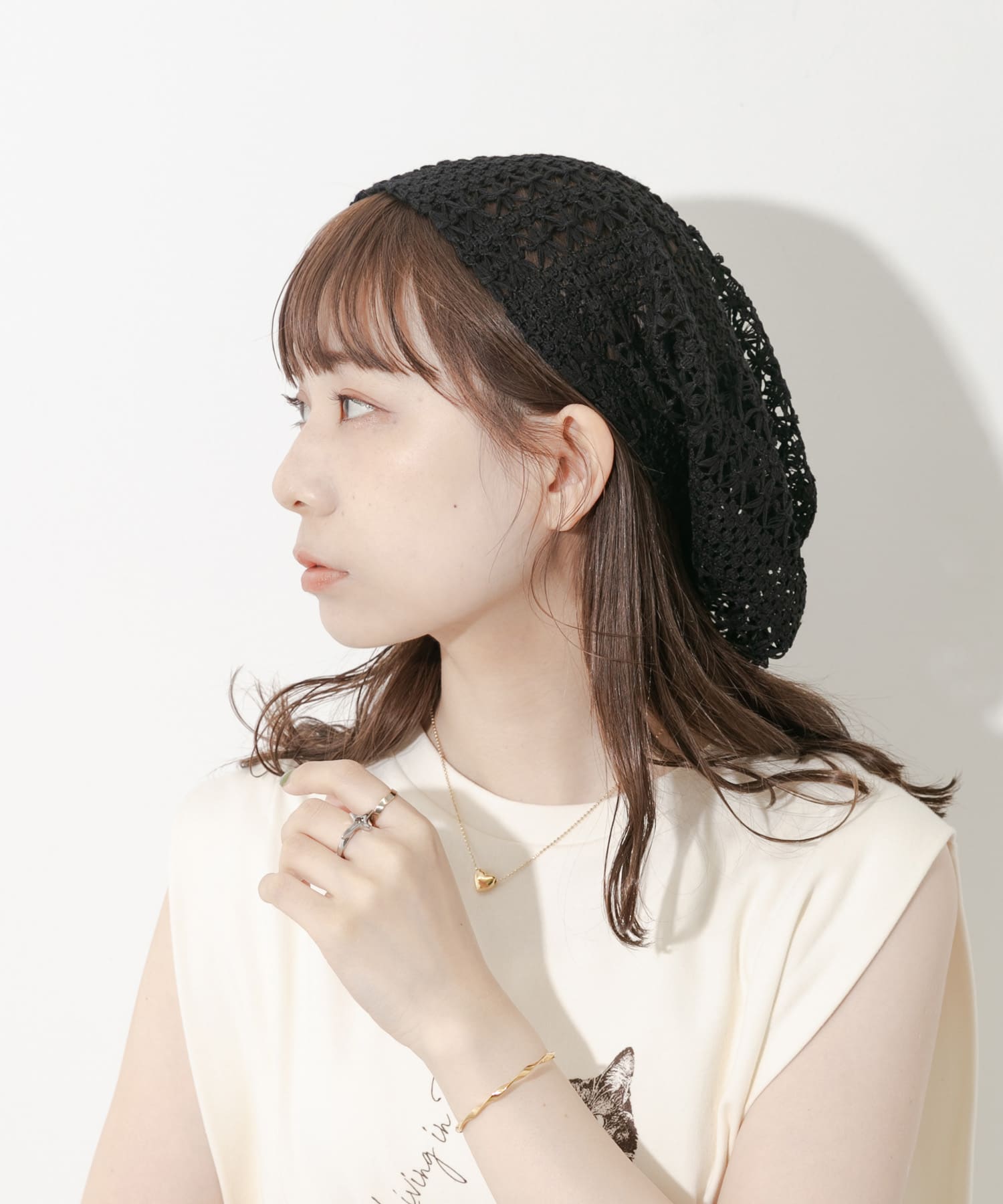 クロシェレースビーニー BLK -