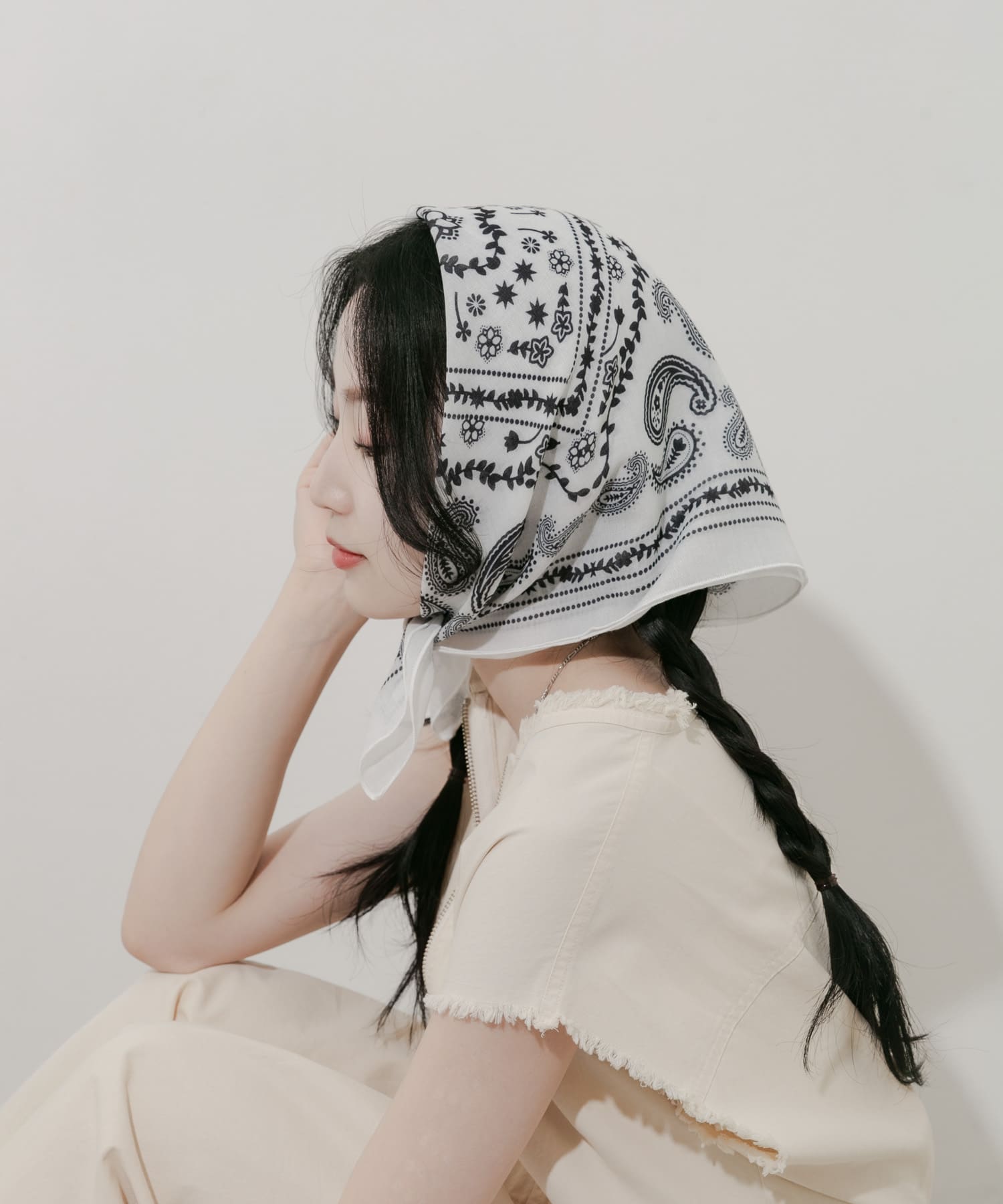 ペイズリープリントスカーフ WHT -