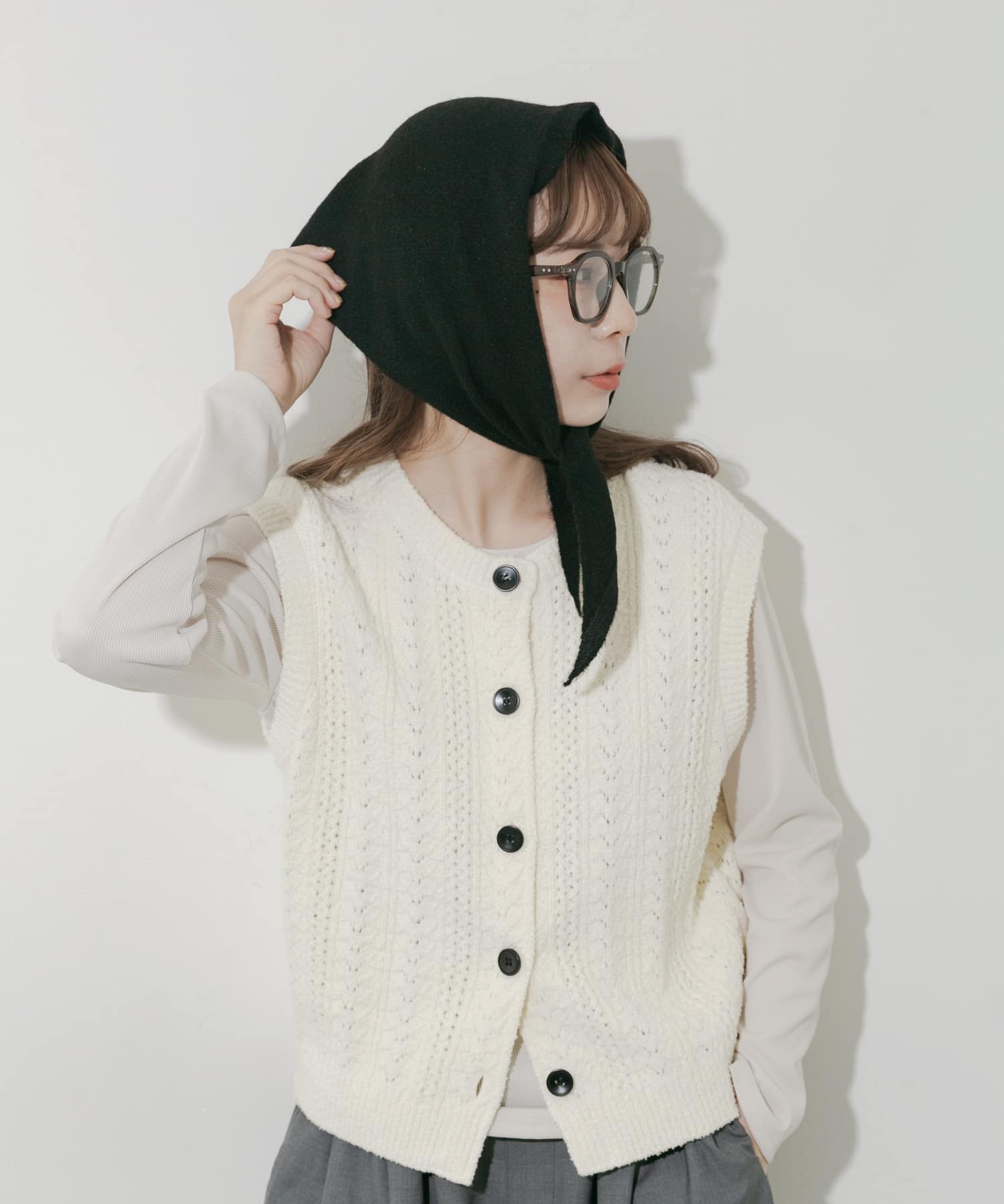 ニットスカーフ BLK -