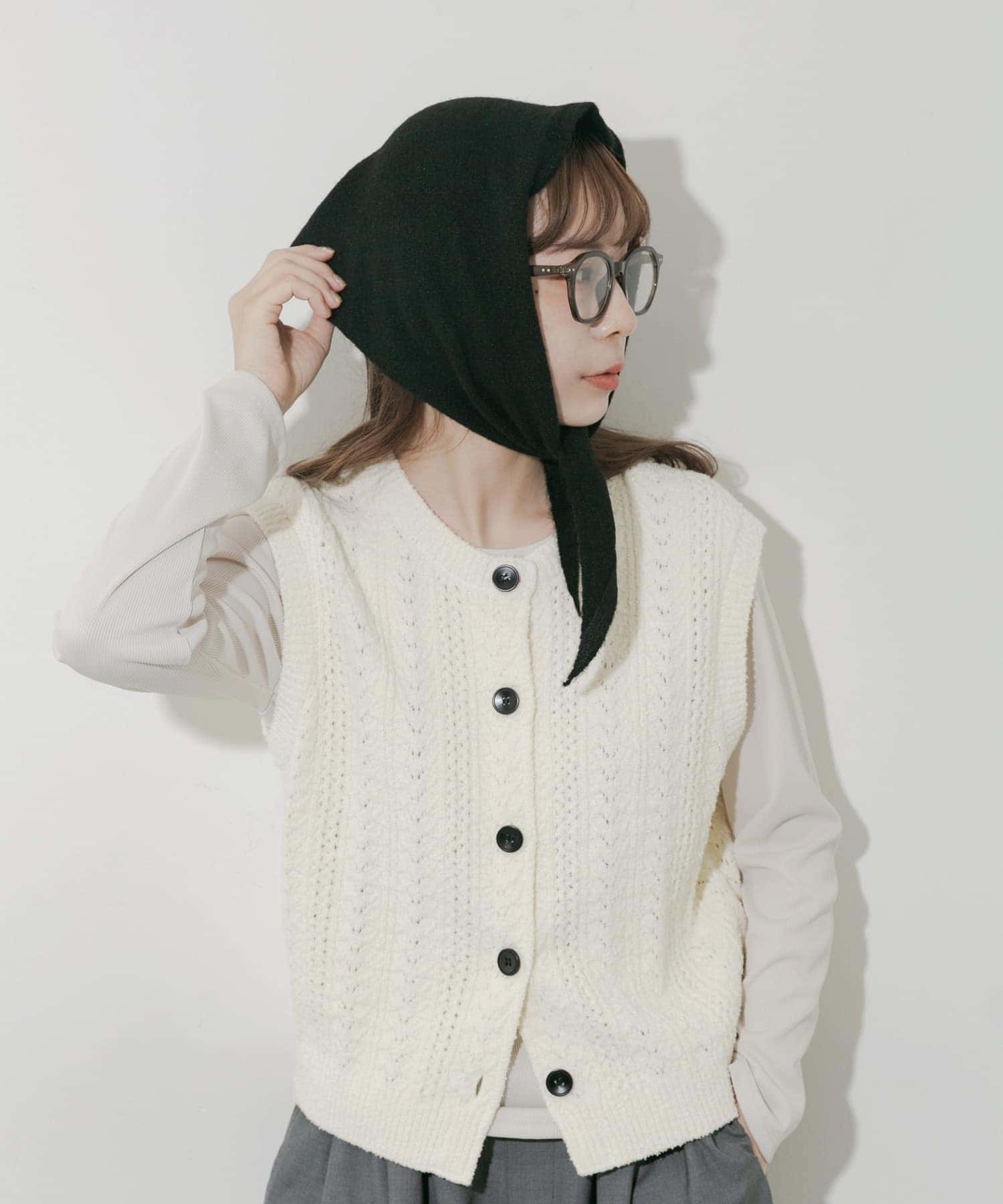 ニットスカーフ BLK -