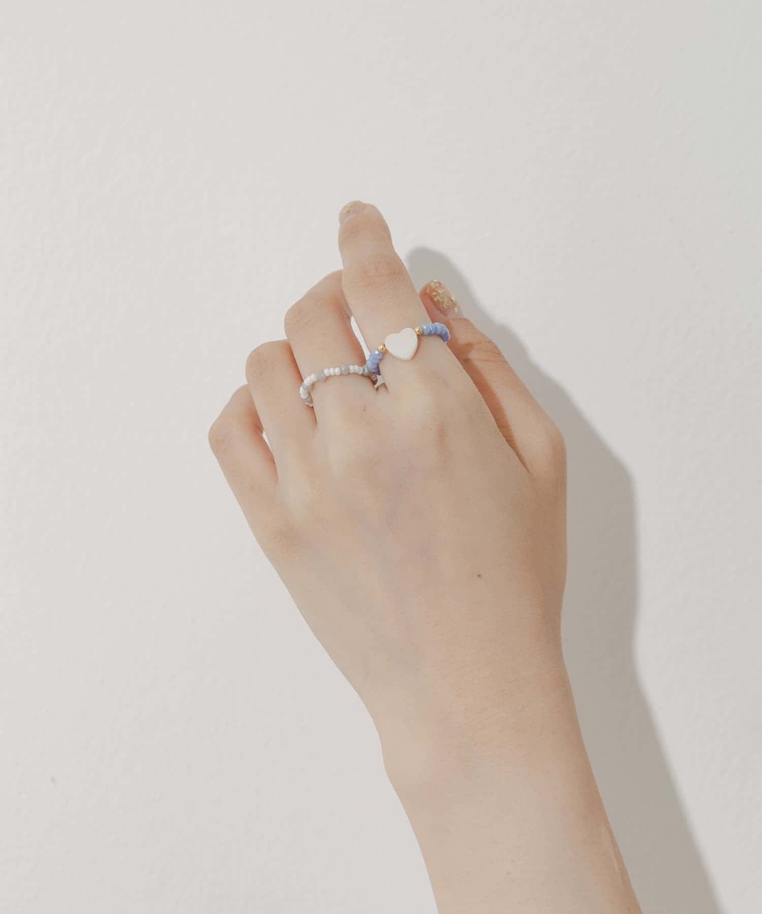 カラービーズ2セットリング BL/WH -