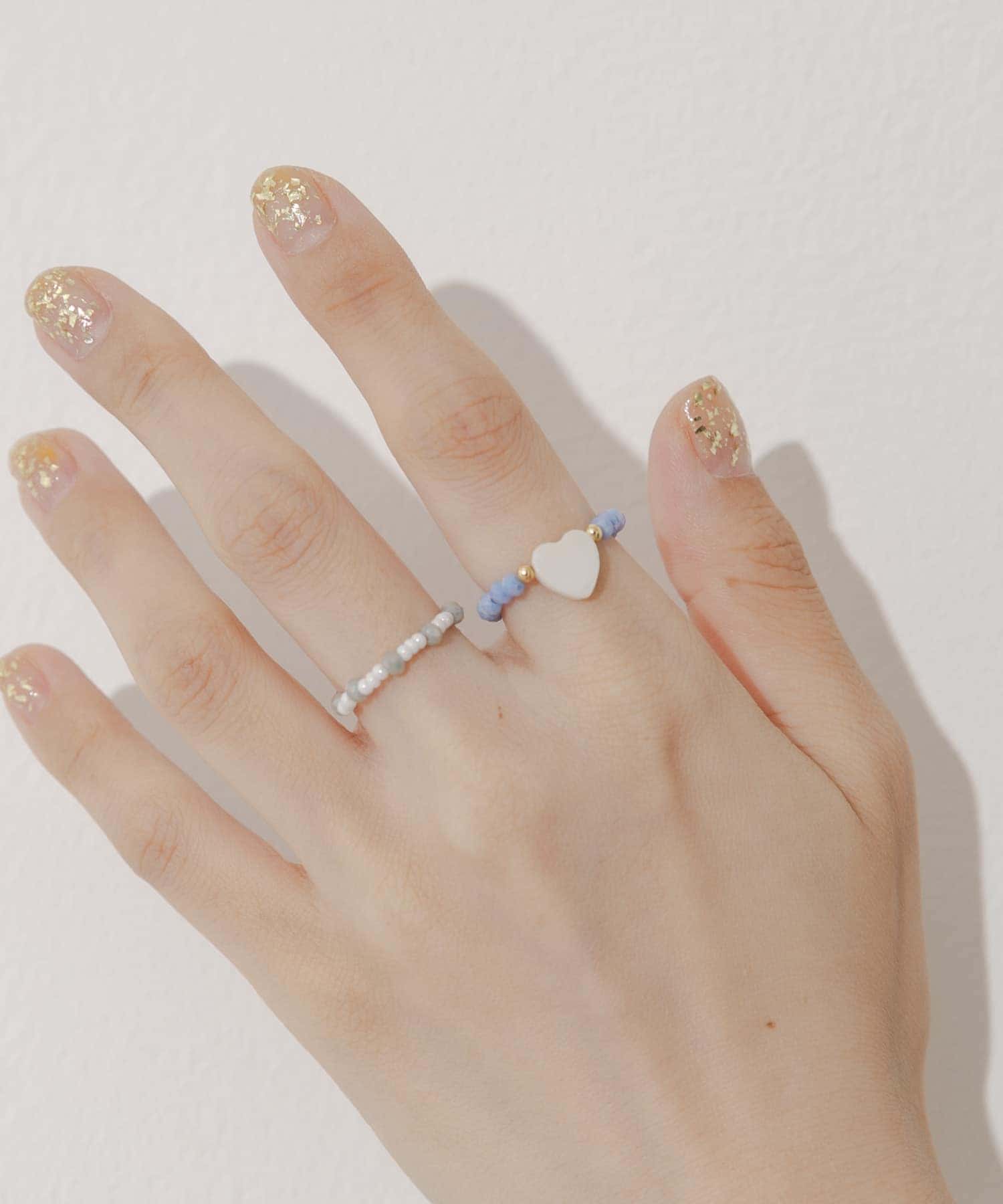 カラービーズ2セットリング BL/WH -