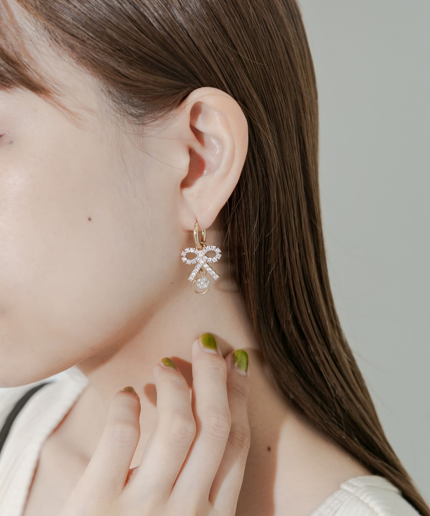 ビジューリボンフープピアス GLD -