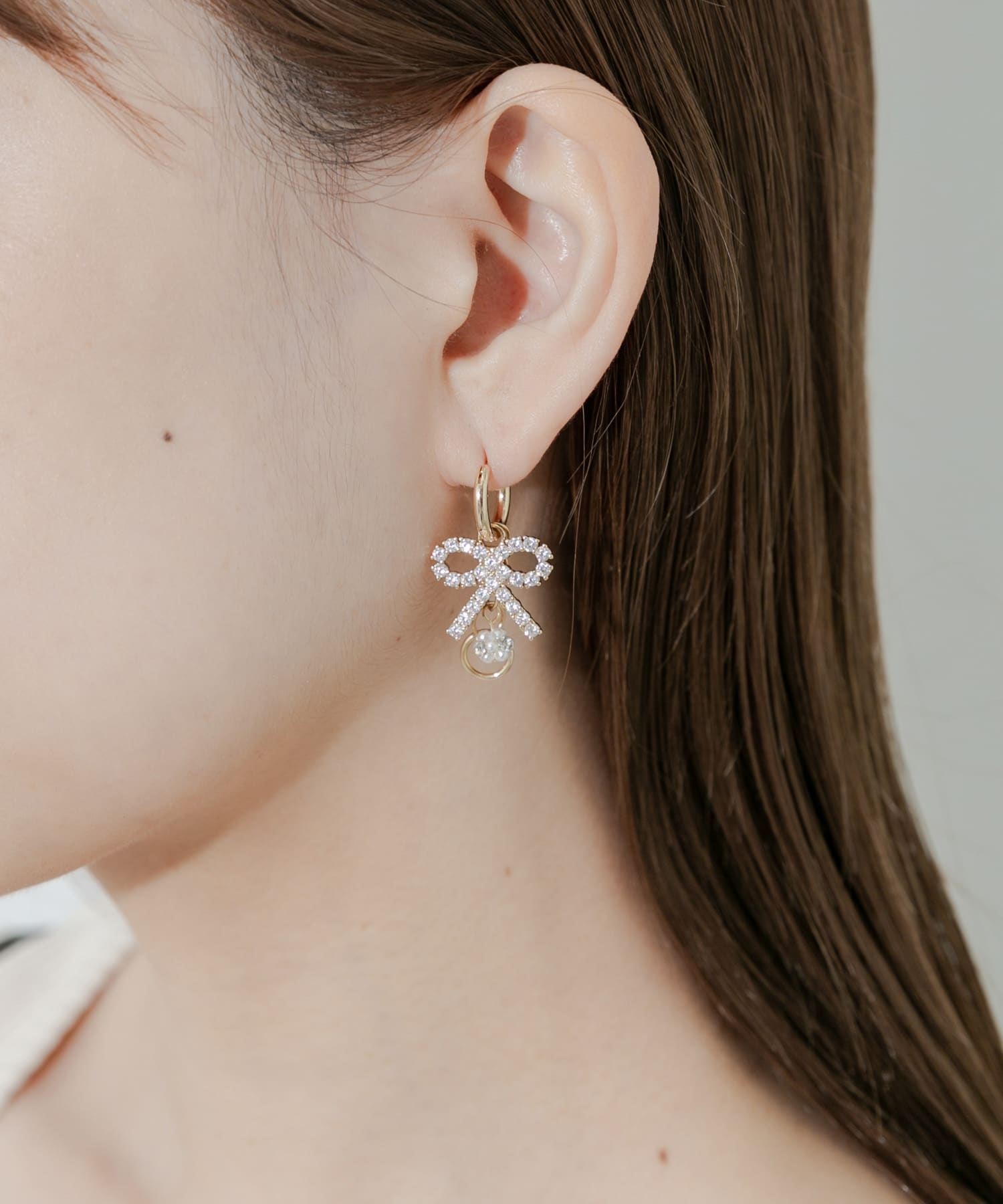 ビジューリボンフープピアス GLD -