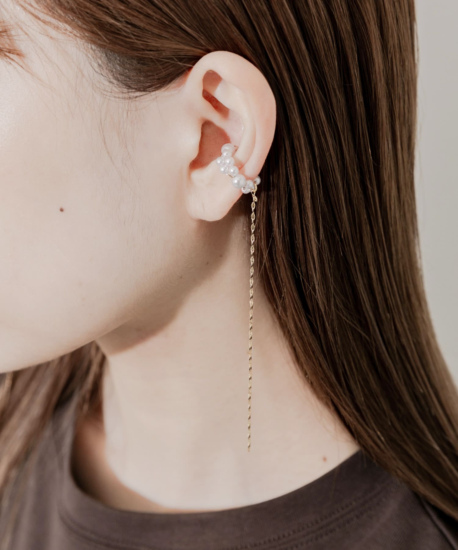 ランダムパールチェーンイヤカフ WH/GD -