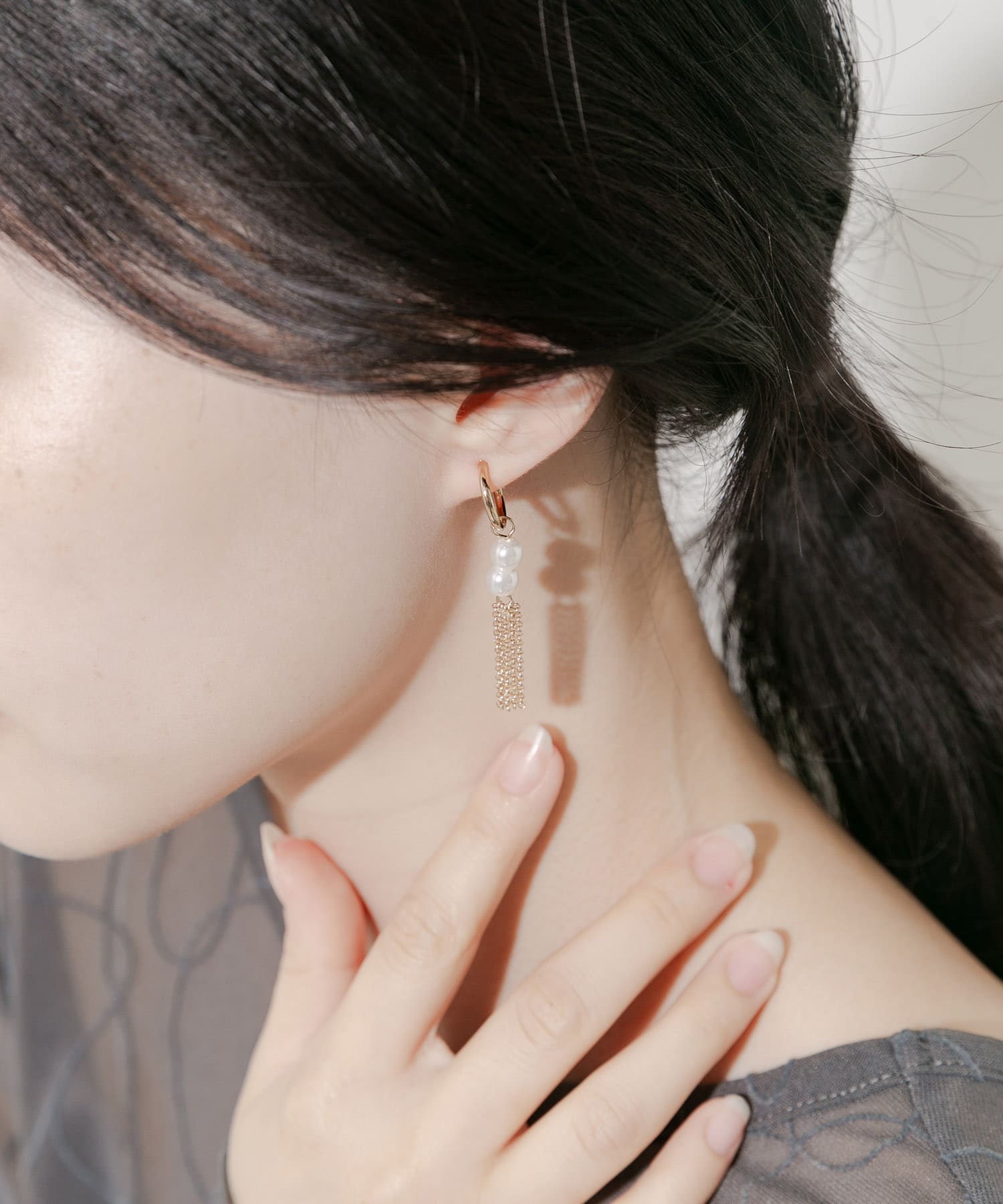 パールシャワーチェーンイヤリング GD/WH -