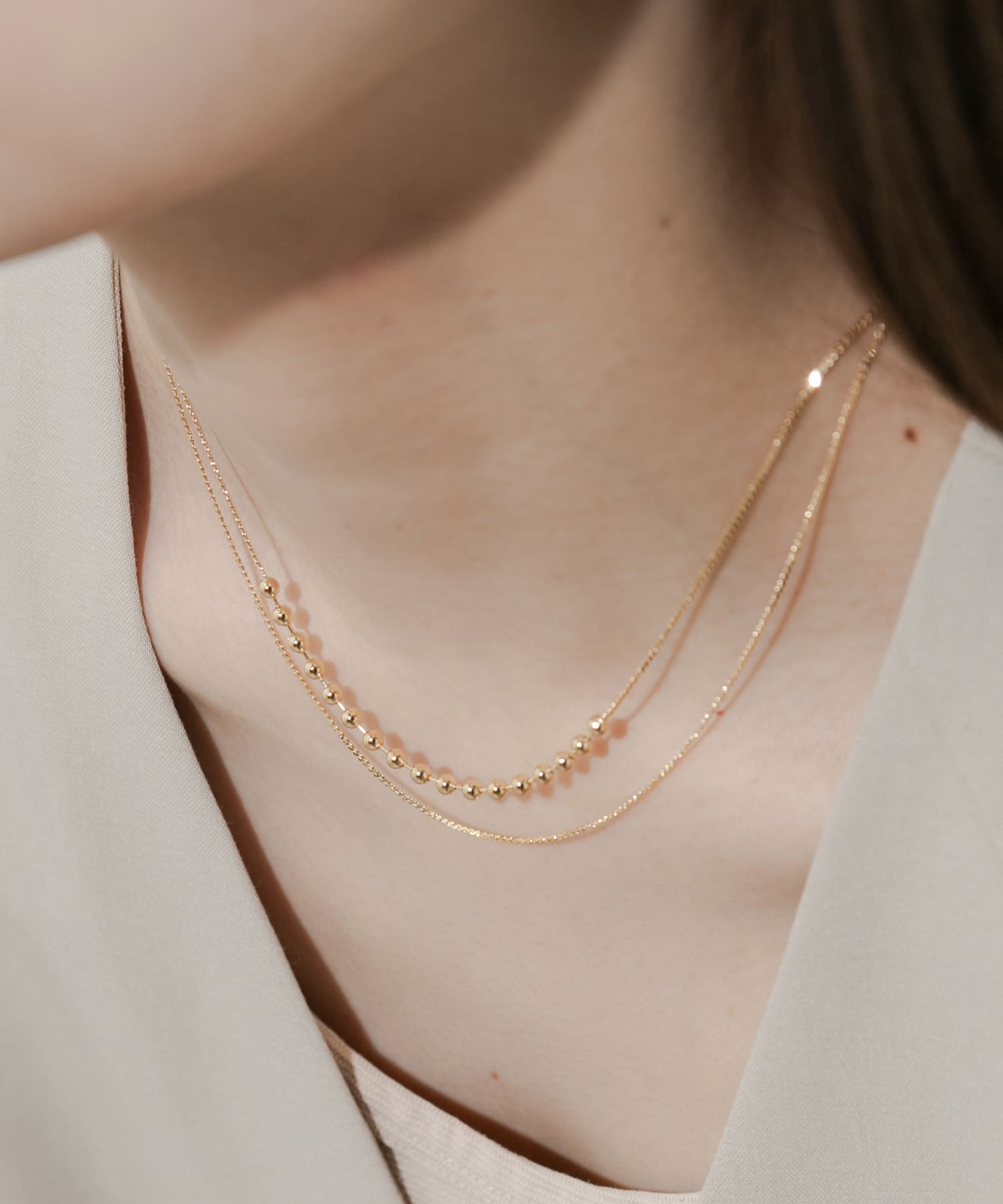 ボールチェーンキリカエレイヤードネックレス