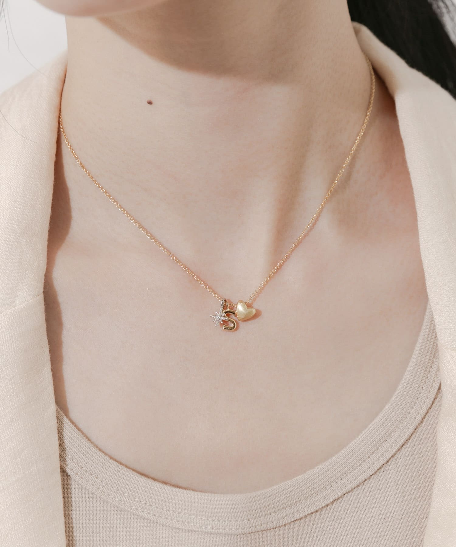 イニシャルチャームネックレス GLD/S -
