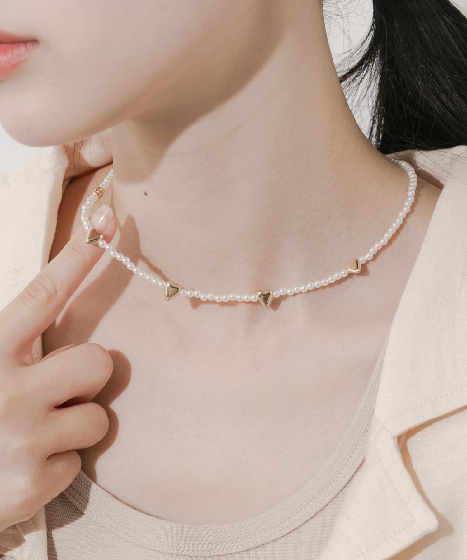 ハートモチーフパールネックレス WH/GD -
