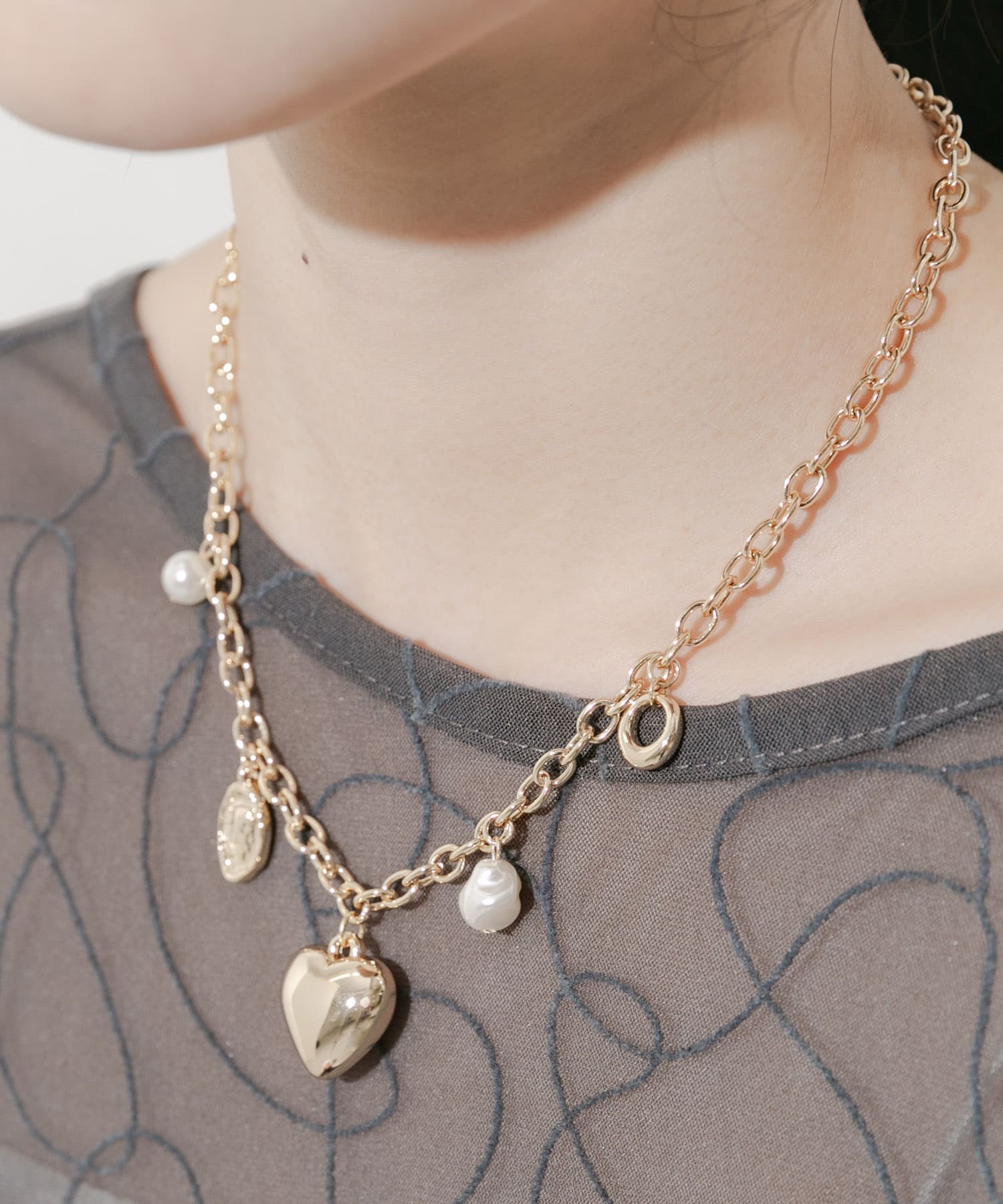 プックリハートチャームネックレス