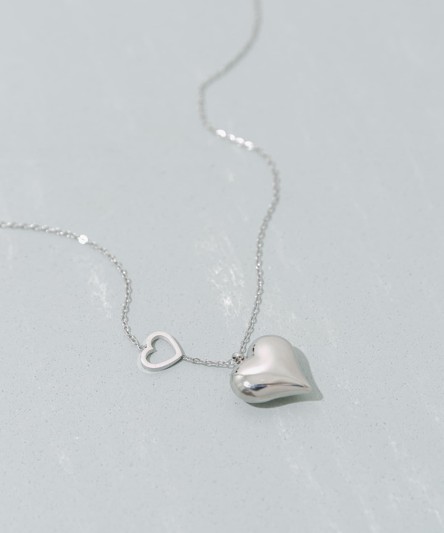 ステンレスプックリメタルハートネックレス