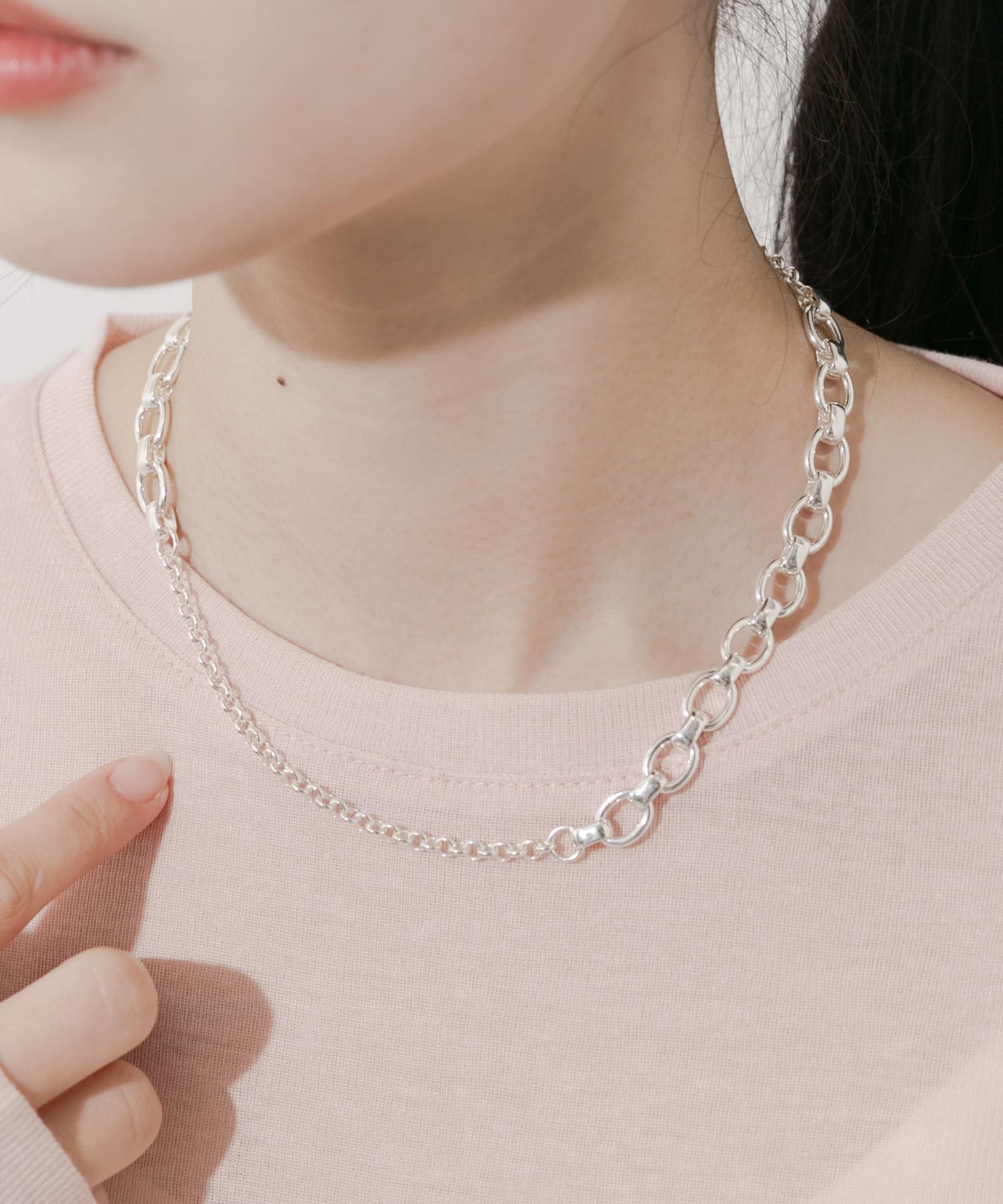 チェーンコンビネーションボリュームネックレス SLV -