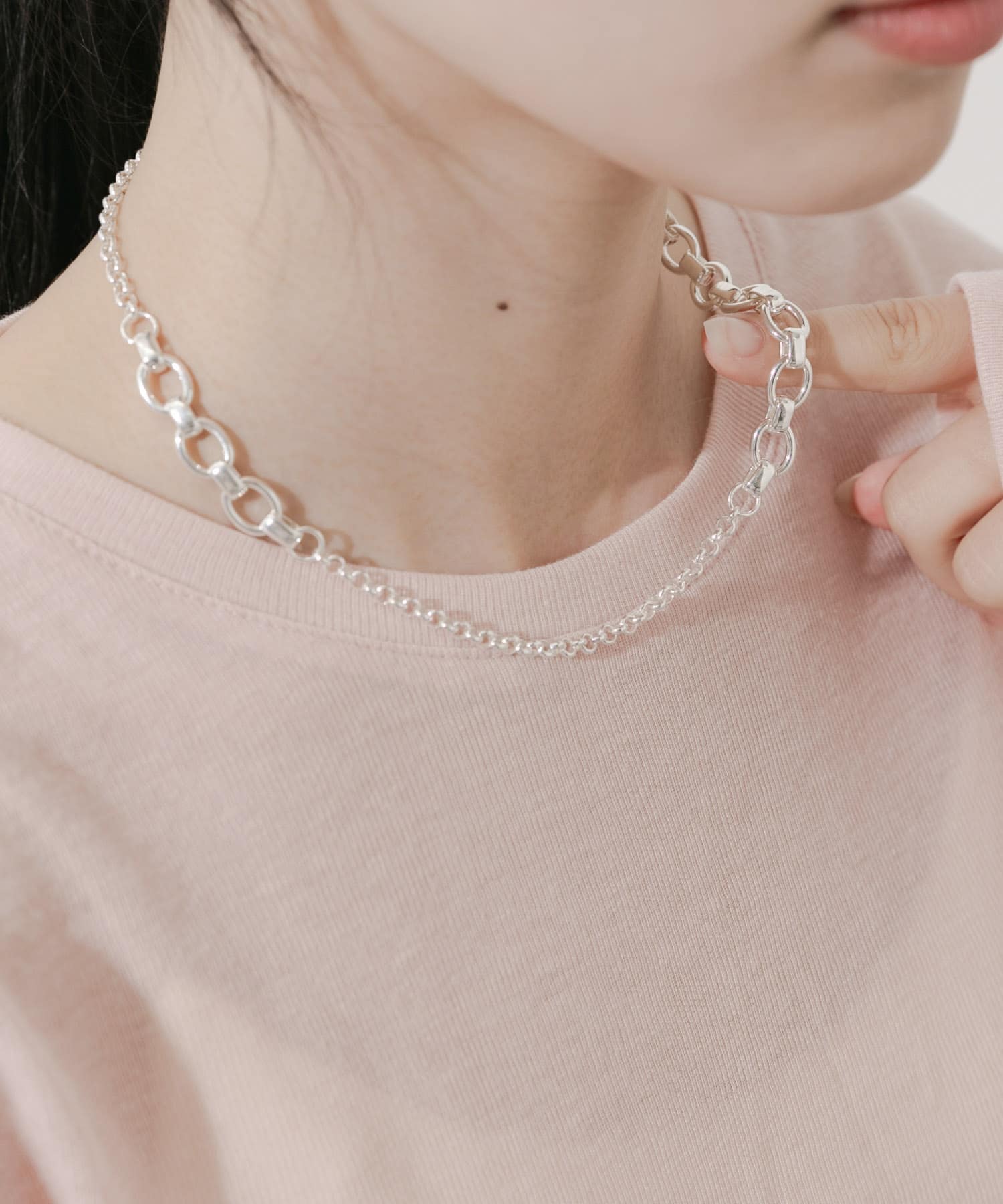 チェーンコンビネーションボリュームネックレス SLV -