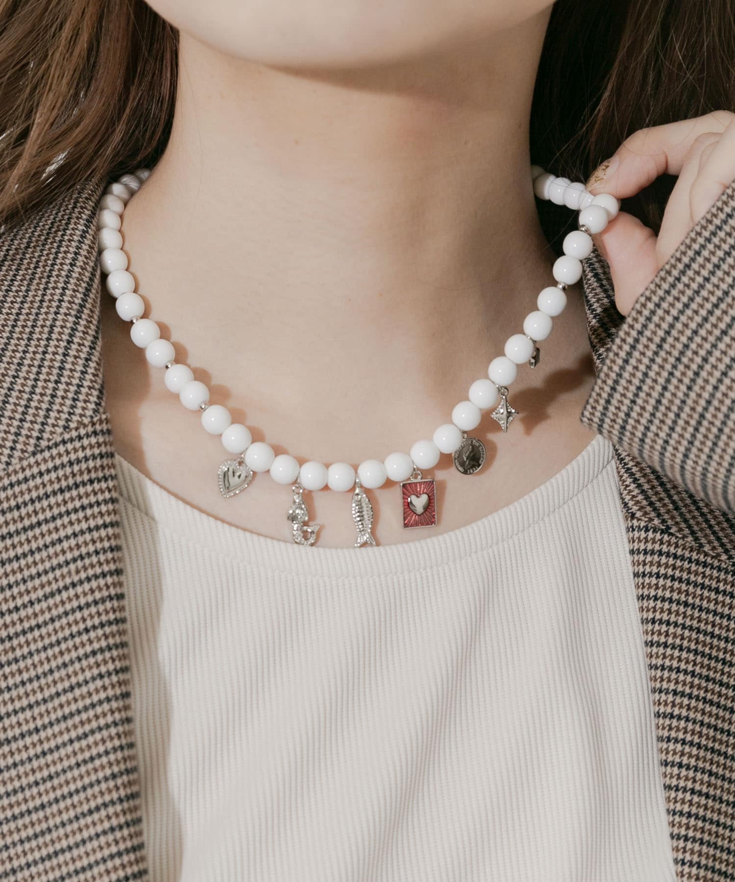 ミックスチャームビーズマンテルネックレス