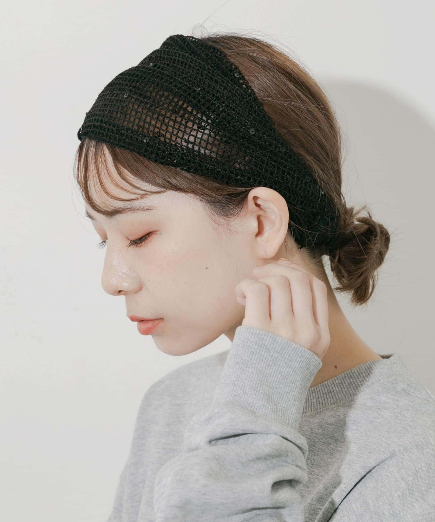スパンコールメッシュヘアターバン BLK -