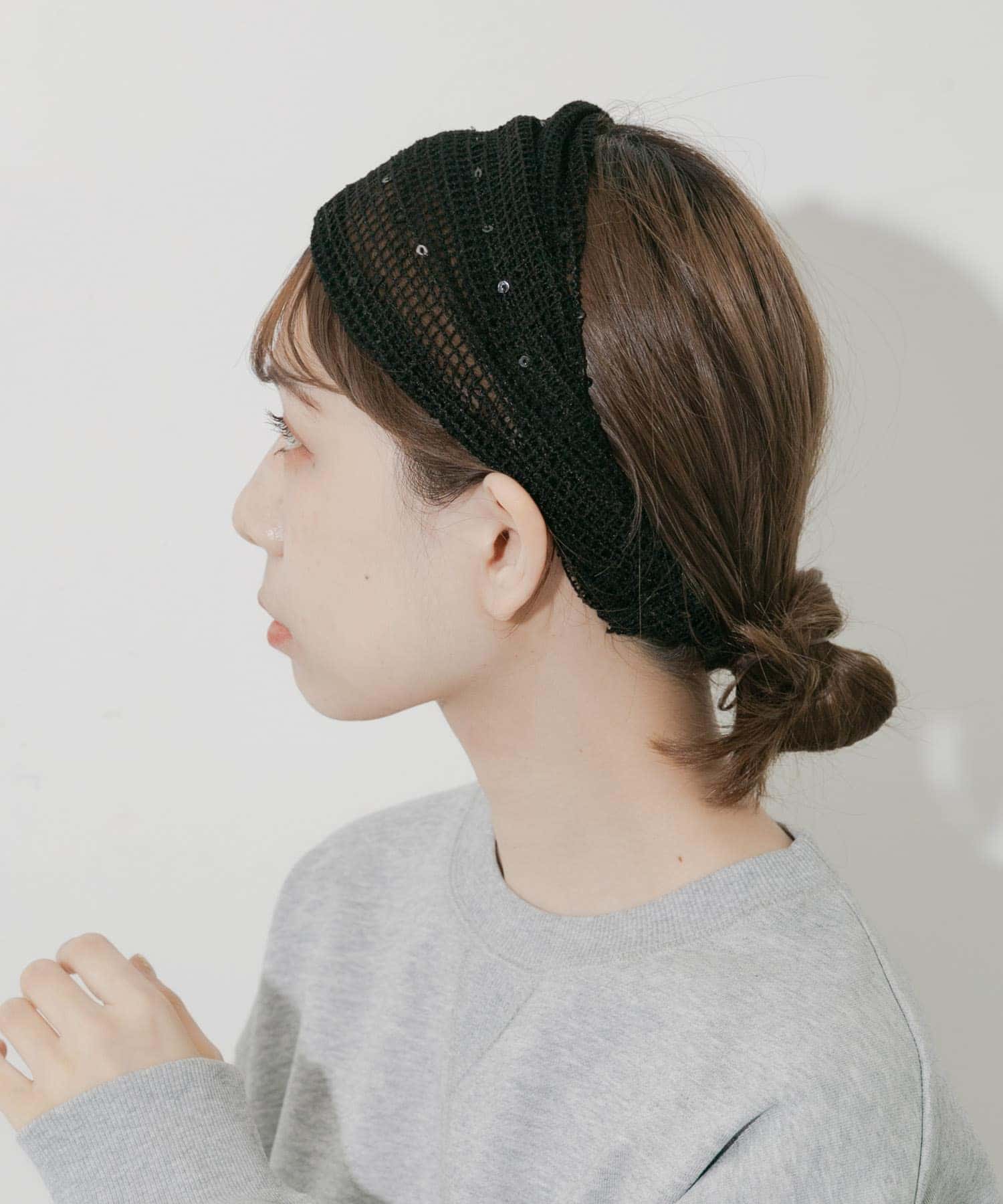 スパンコールメッシュヘアターバン BLK -