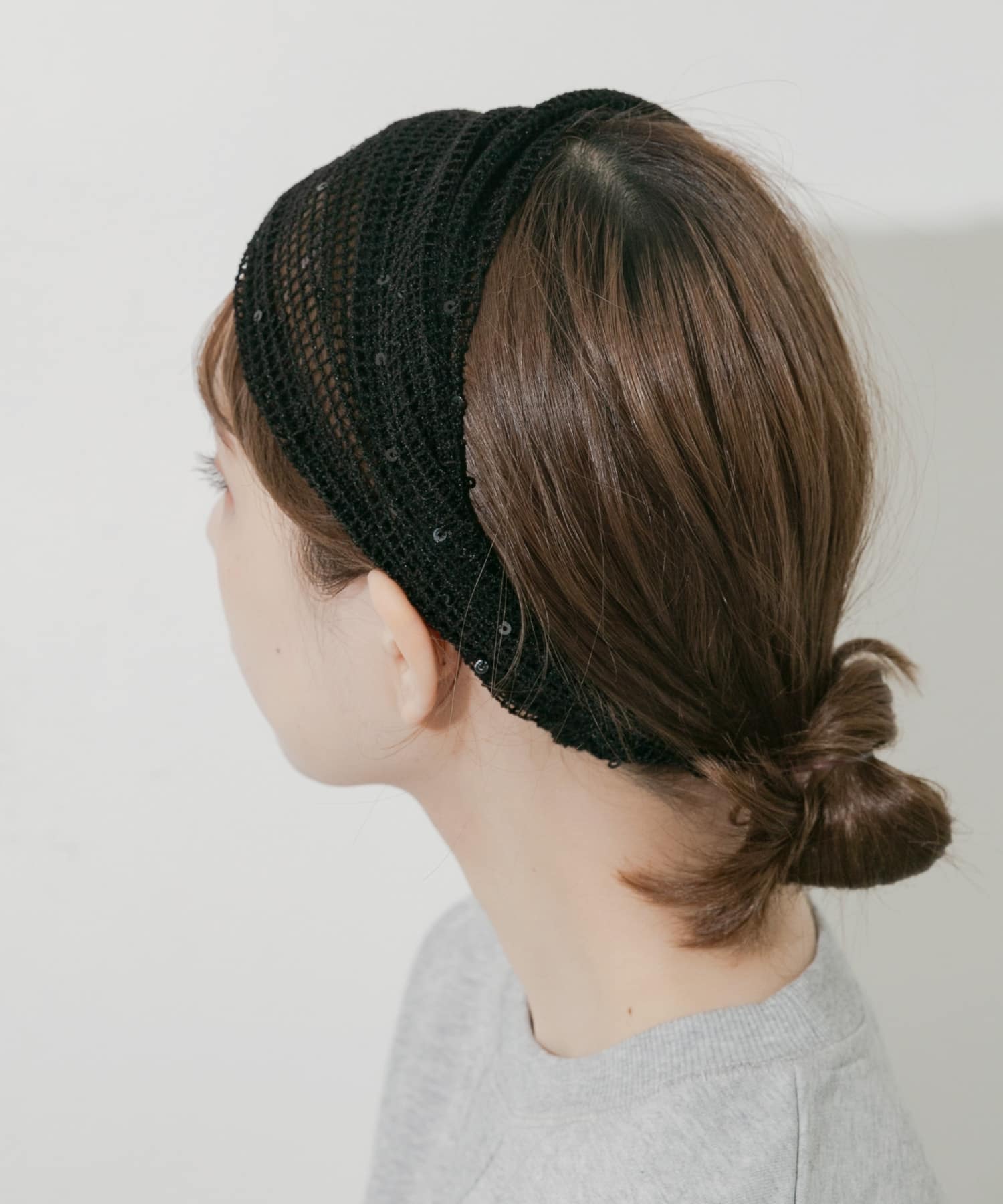 スパンコールメッシュヘアターバン BLK -