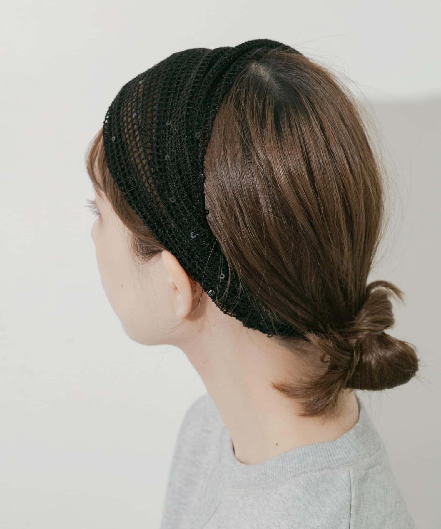 スパンコールメッシュヘアターバン BLK -