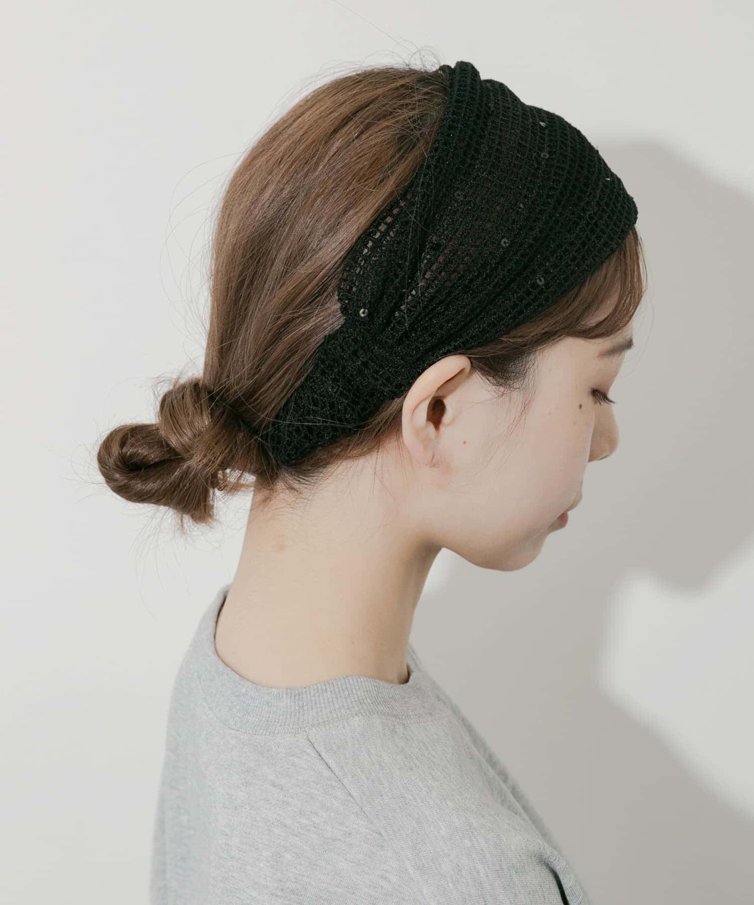 スパンコールメッシュヘアターバン BLK -