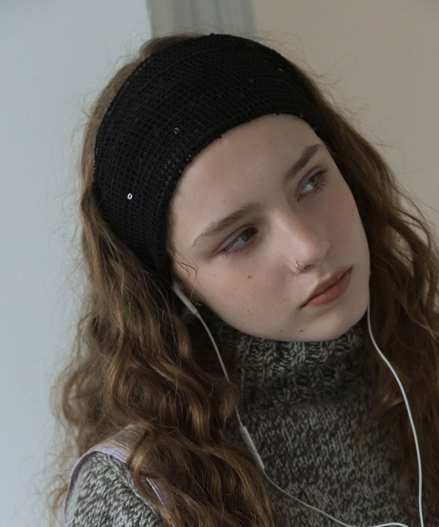 スパンコールメッシュヘアターバン BLK -