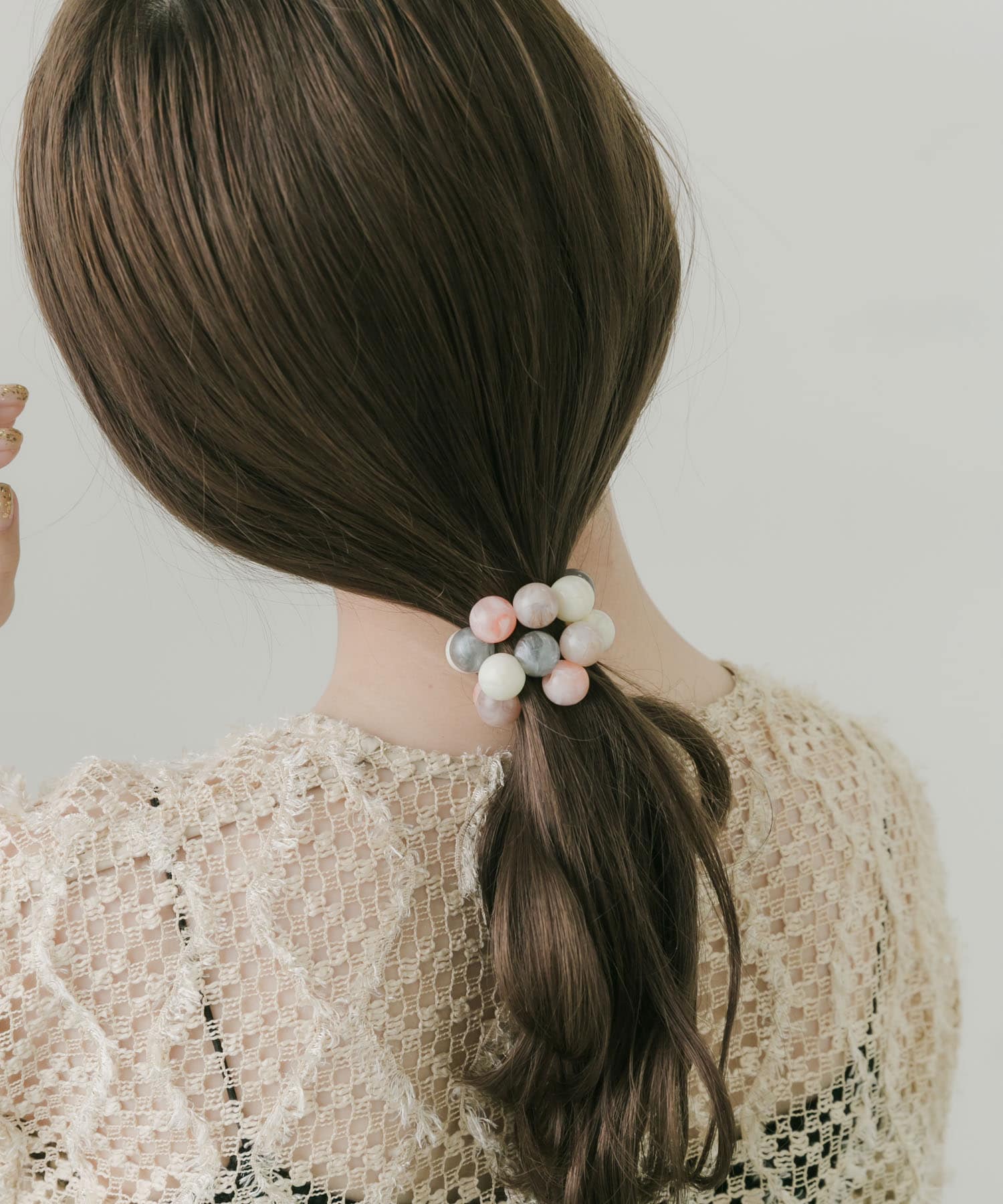 カラフルボールヘアゴム PN/GY -