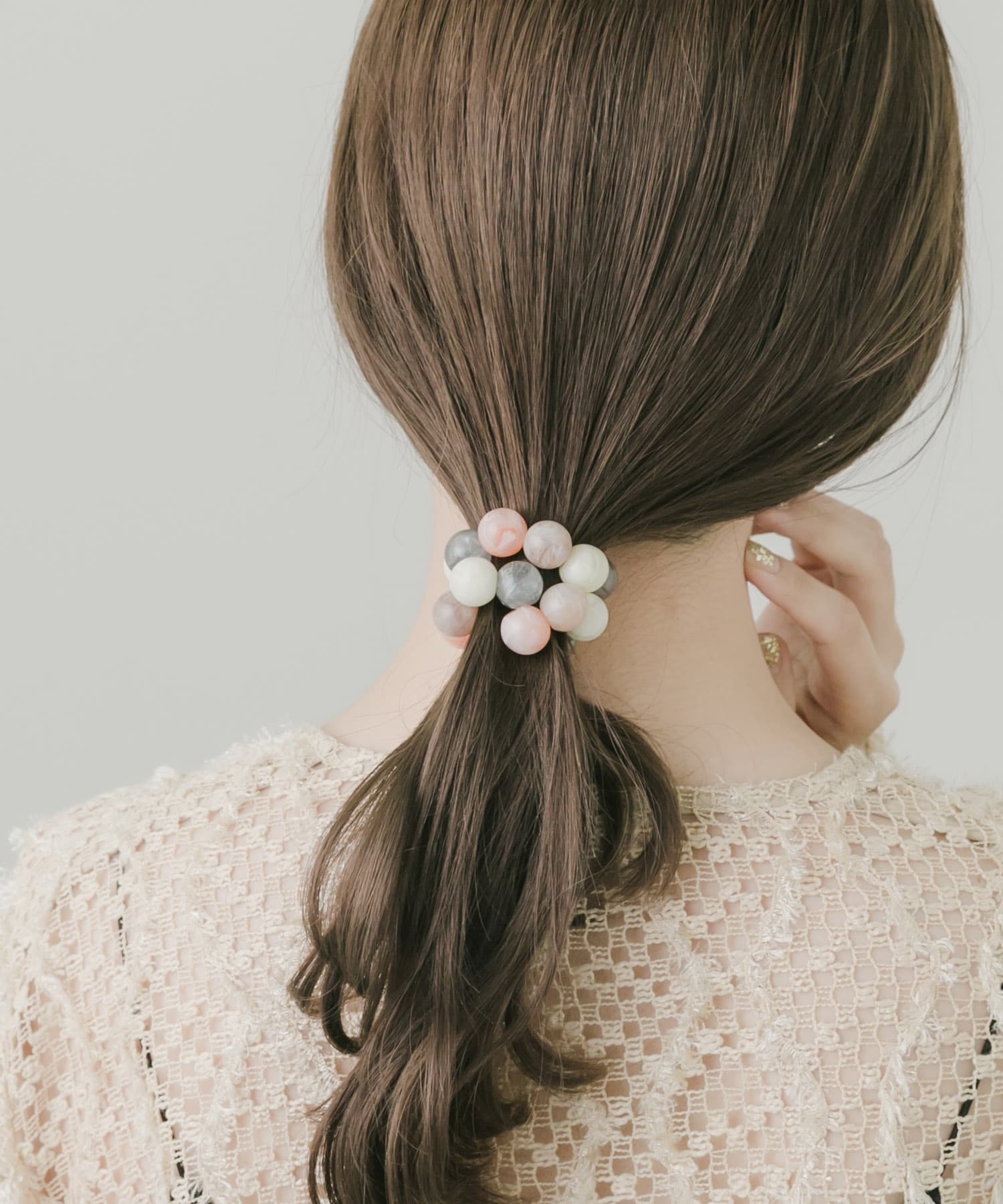 カラフルボールヘアゴム PN/GY -