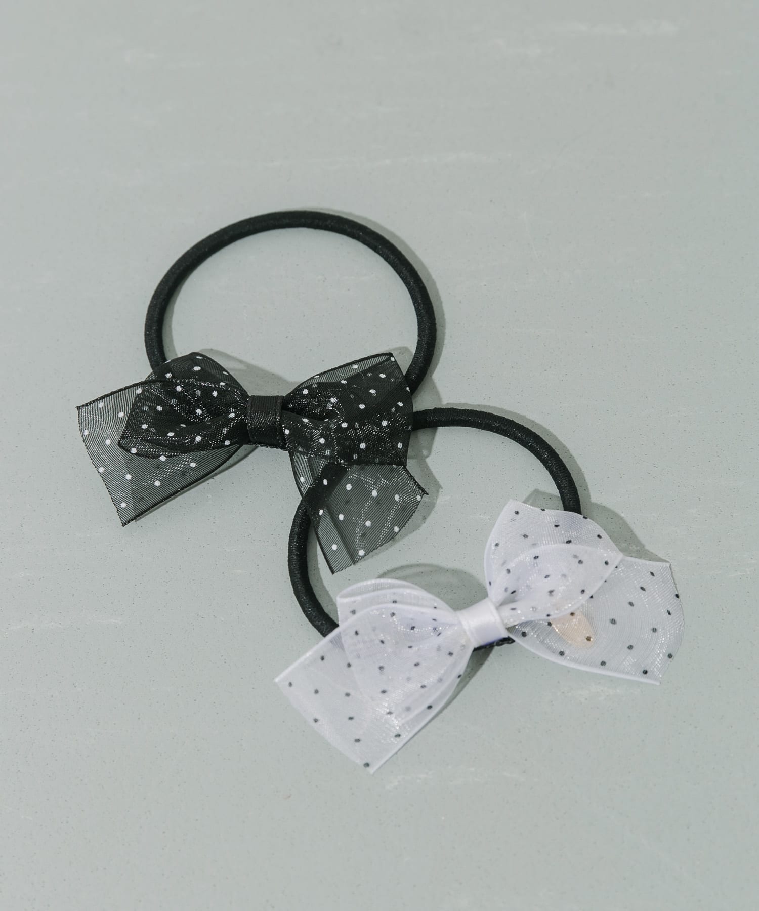 ドットシアーリボン2セットヘアポニー WH/BK -