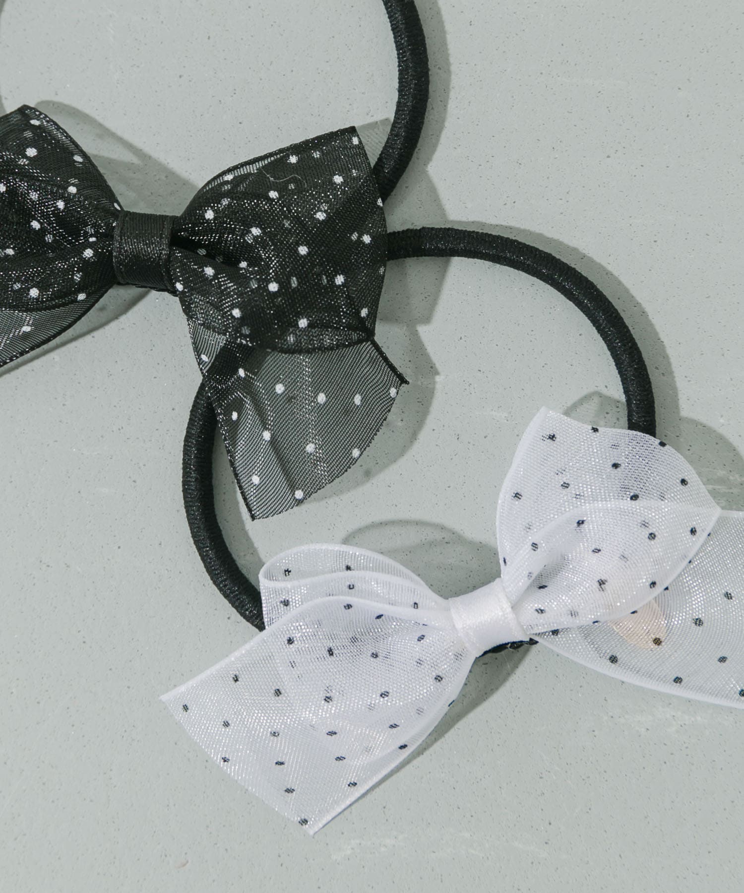 ドットシアーリボン2セットヘアポニー WH/BK -