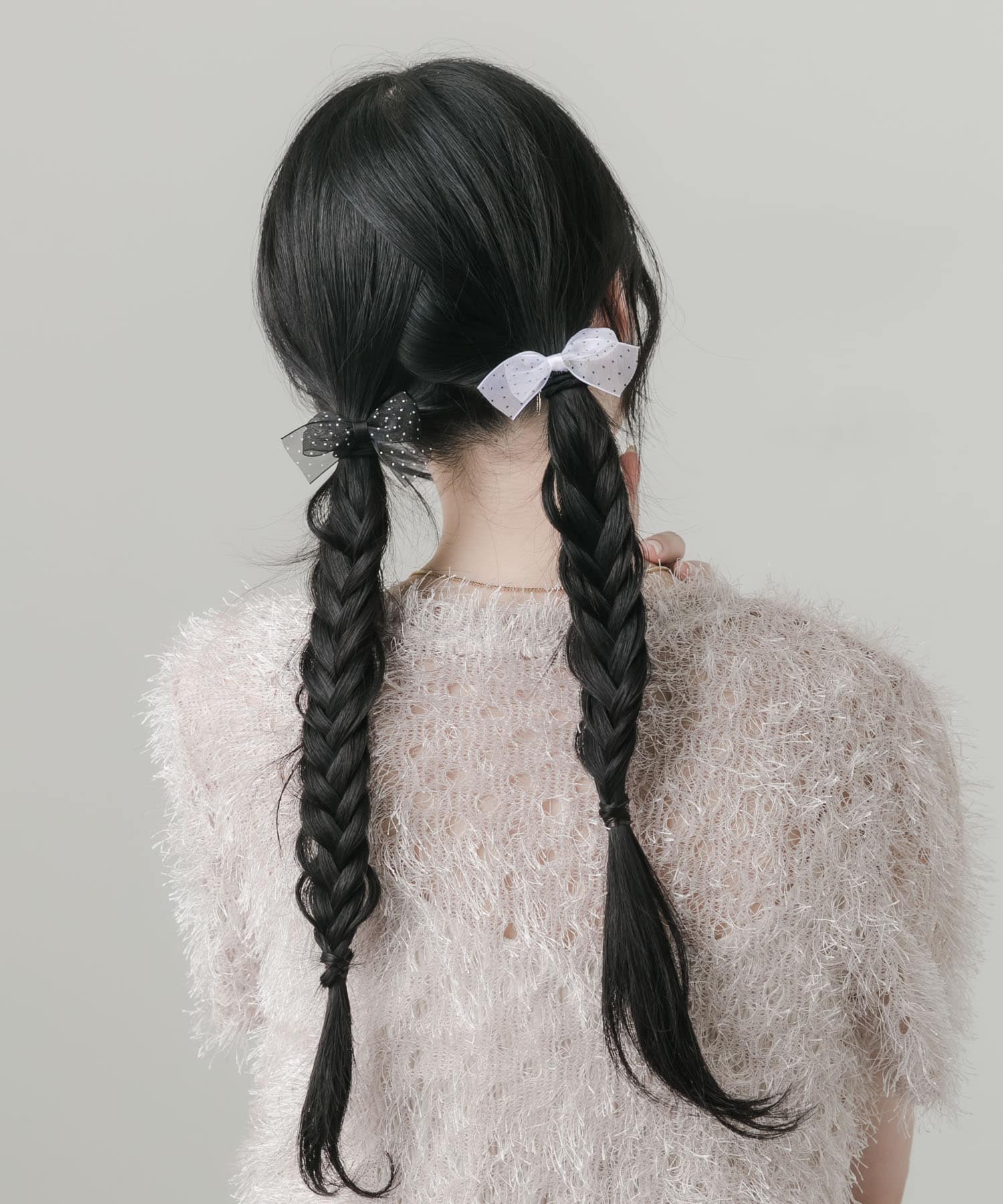 ドットシアーリボン2セットヘアポニー WH/BK -