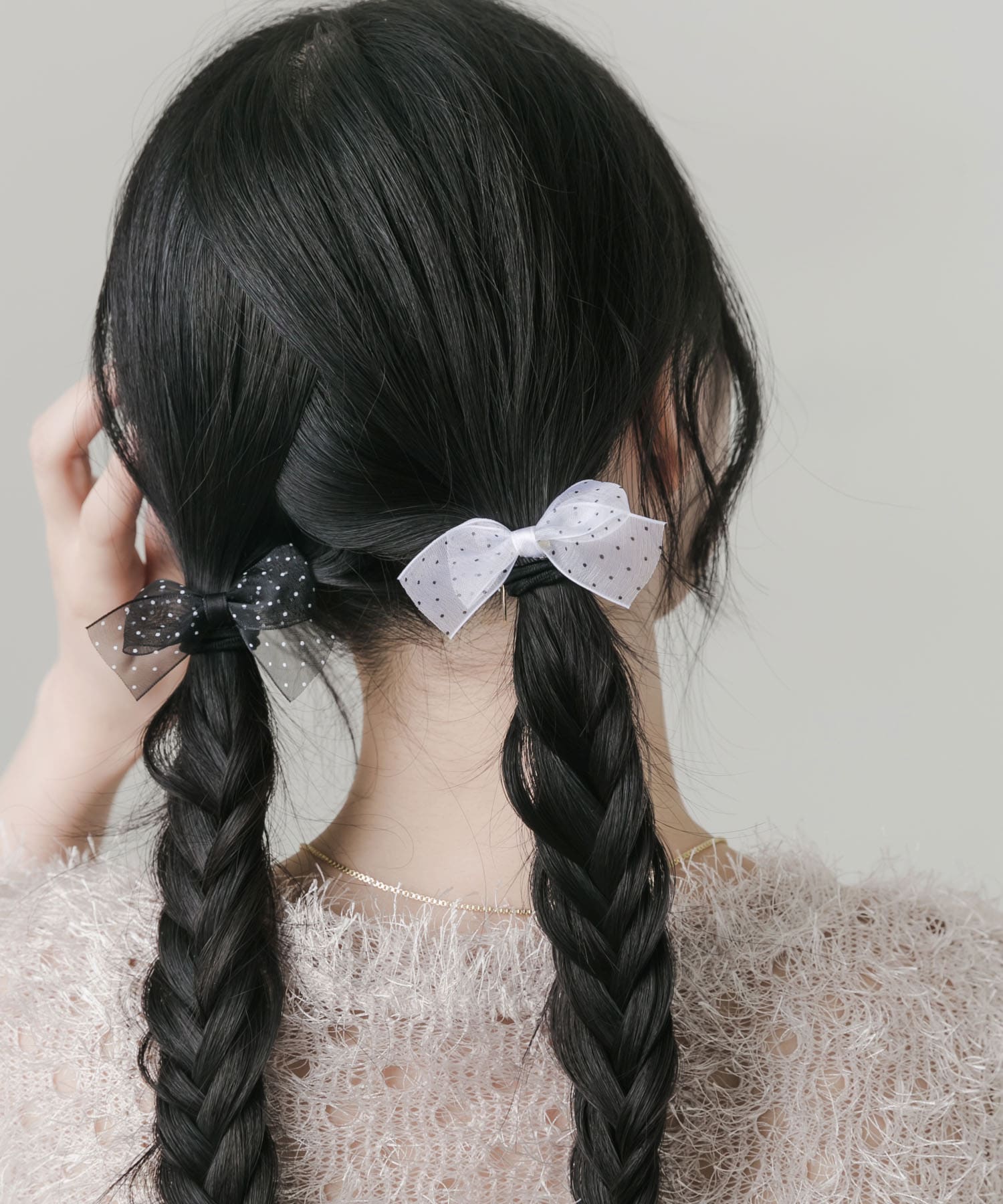 ドットシアーリボン2セットヘアポニー WH/BK -