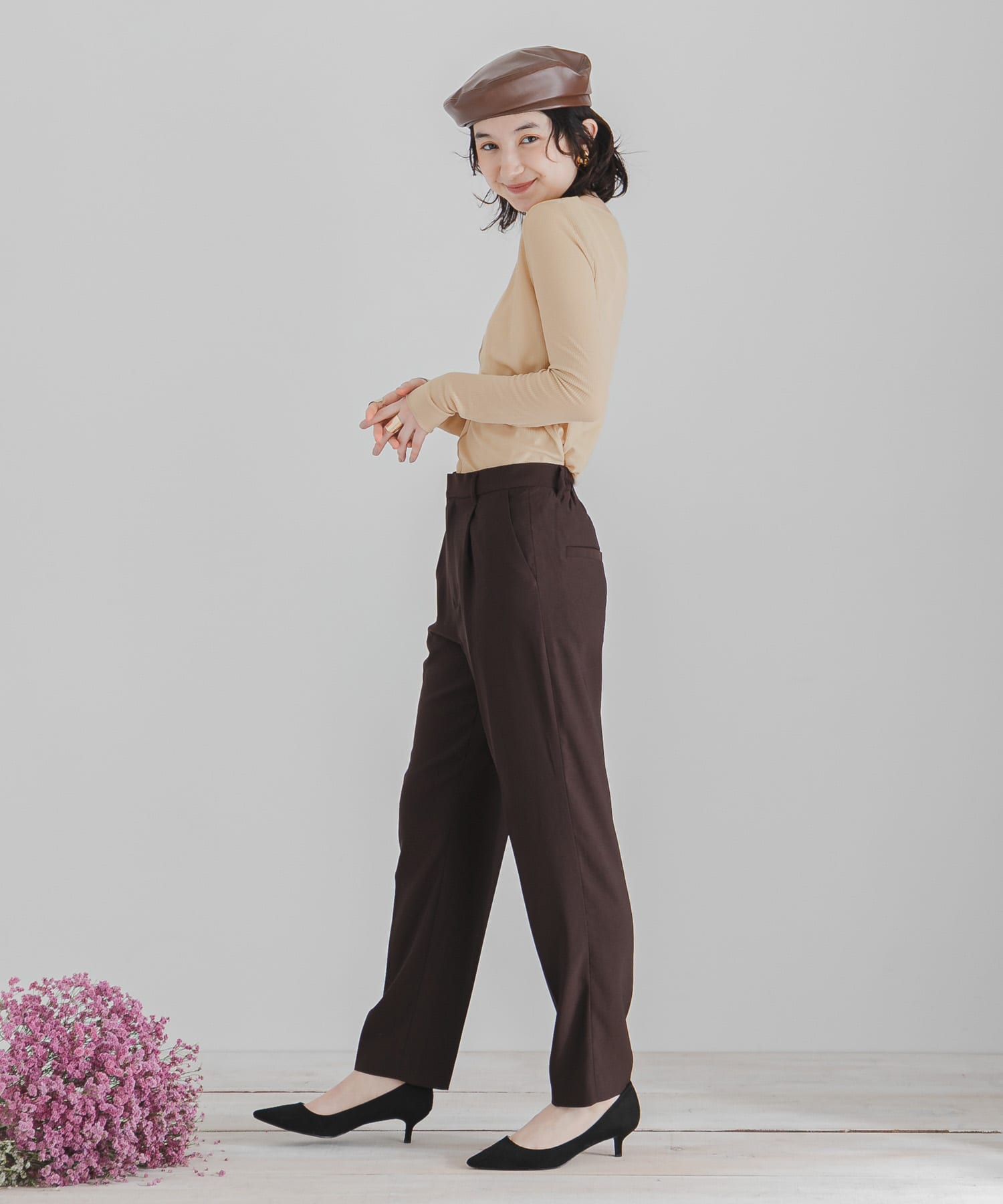ボートネックシアーカットトップ BEIGE FREE