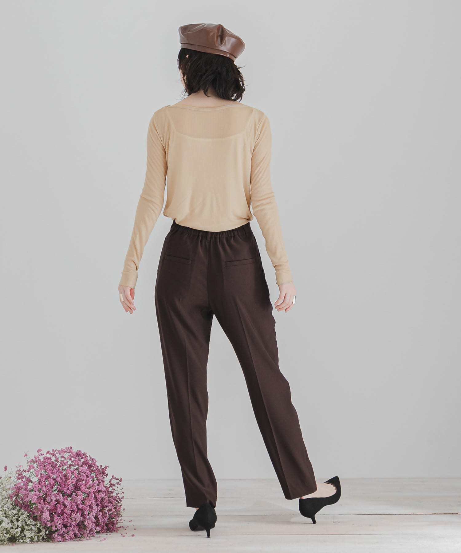 ボートネックシアーカットトップ BEIGE FREE