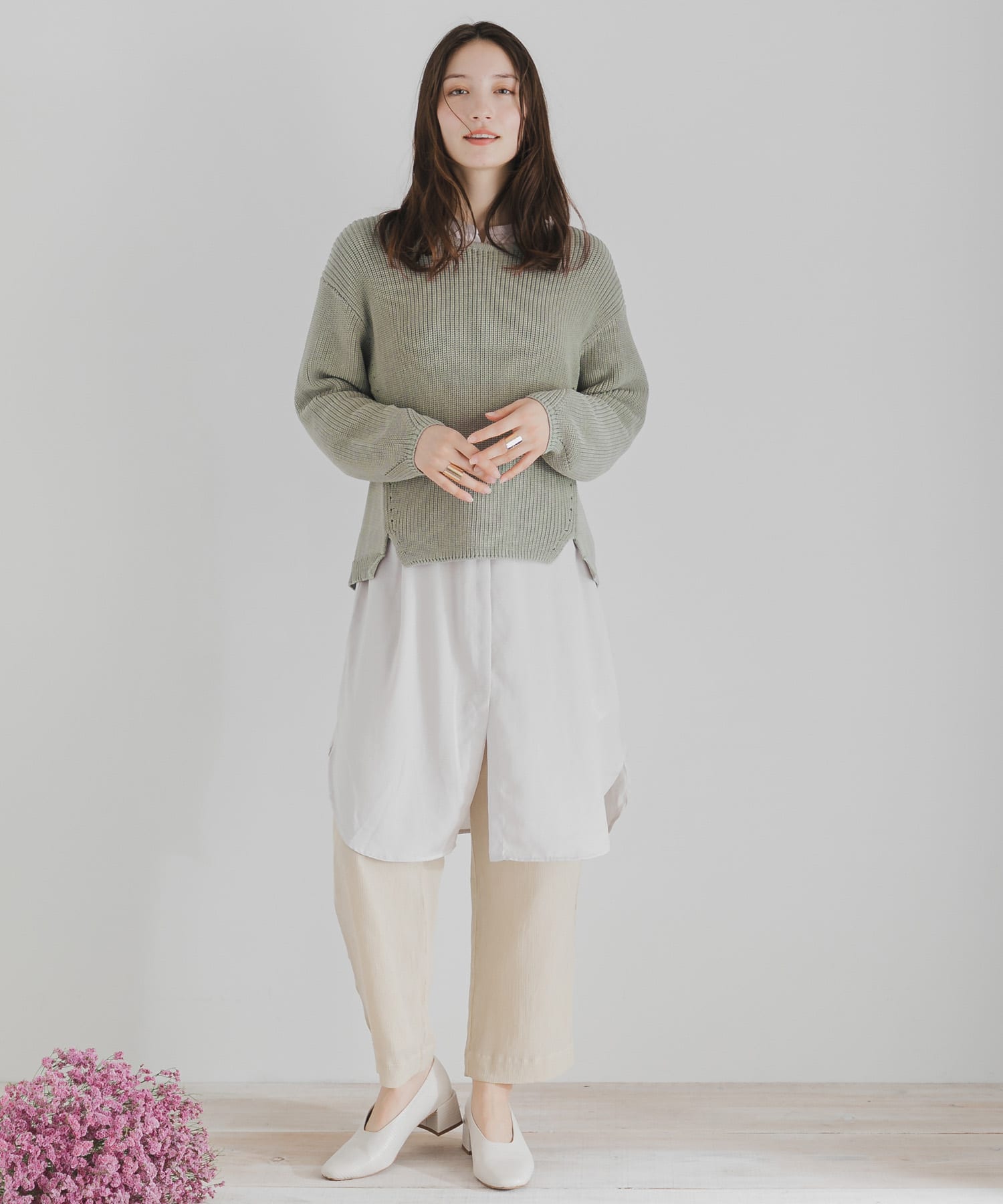 バックオープンルーズセーター L.KHAKI FREE