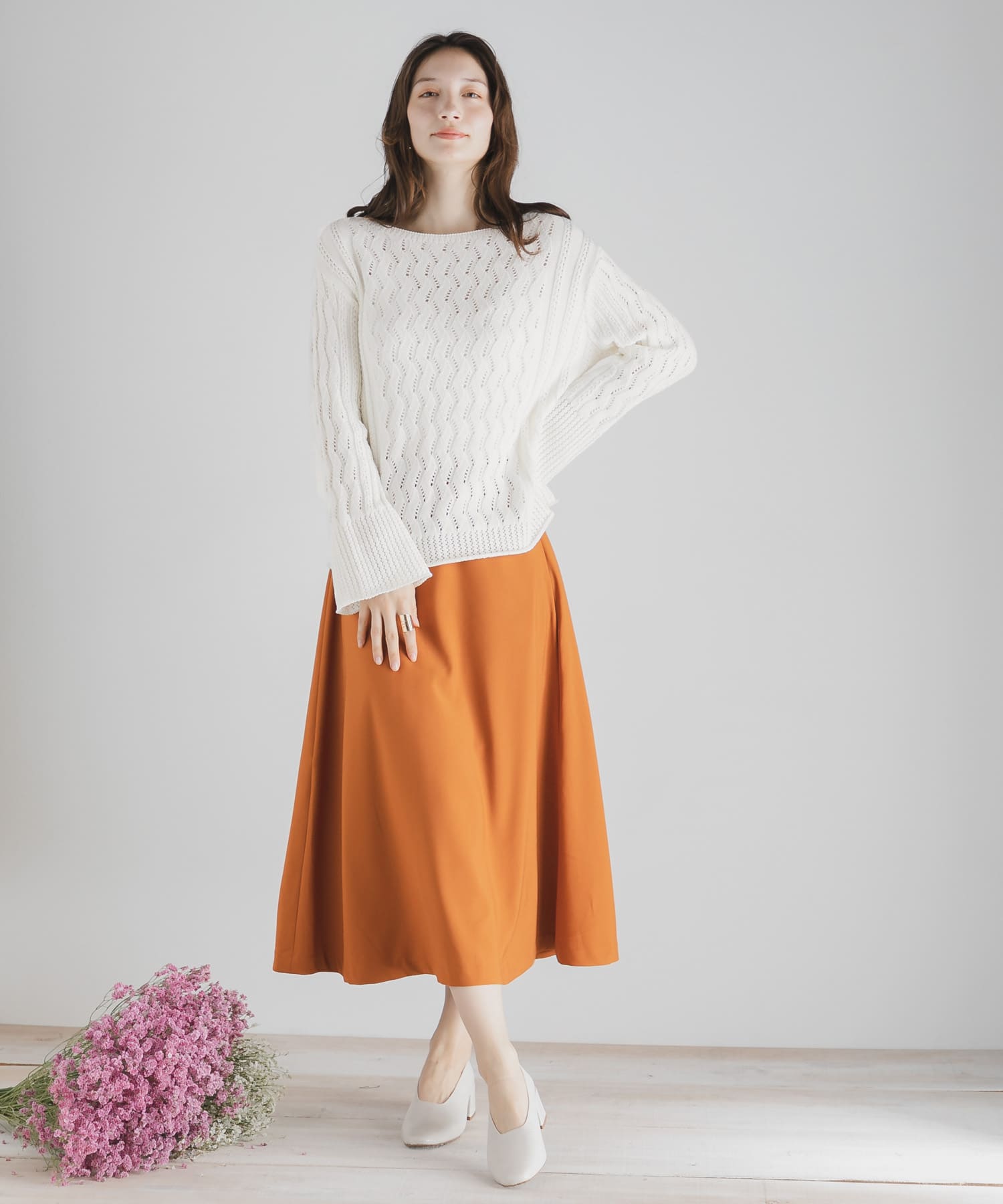 レースワイドスリーブセーター OFF WHITE FREE