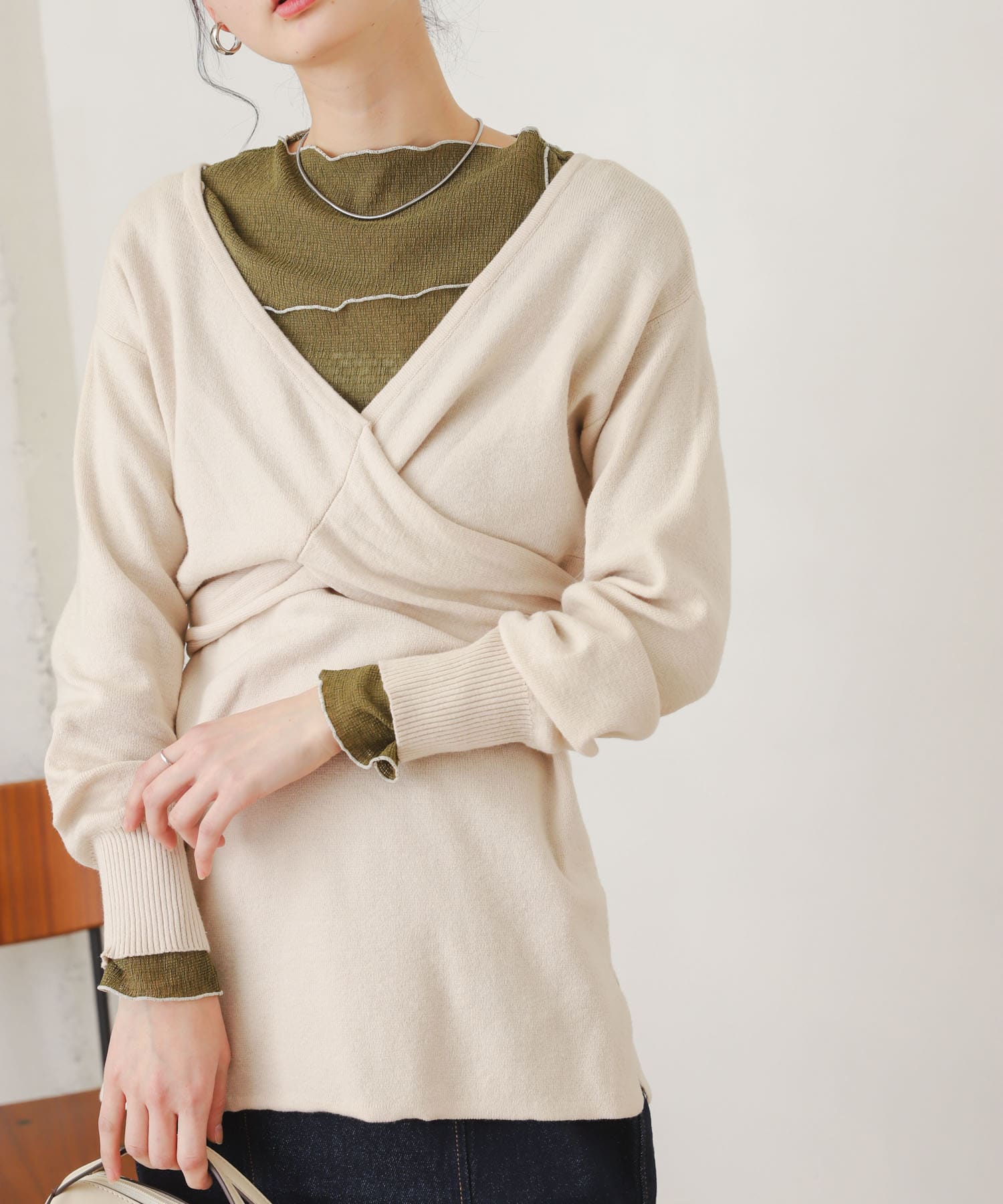 ツイストチュニックセーター IVORY FREE