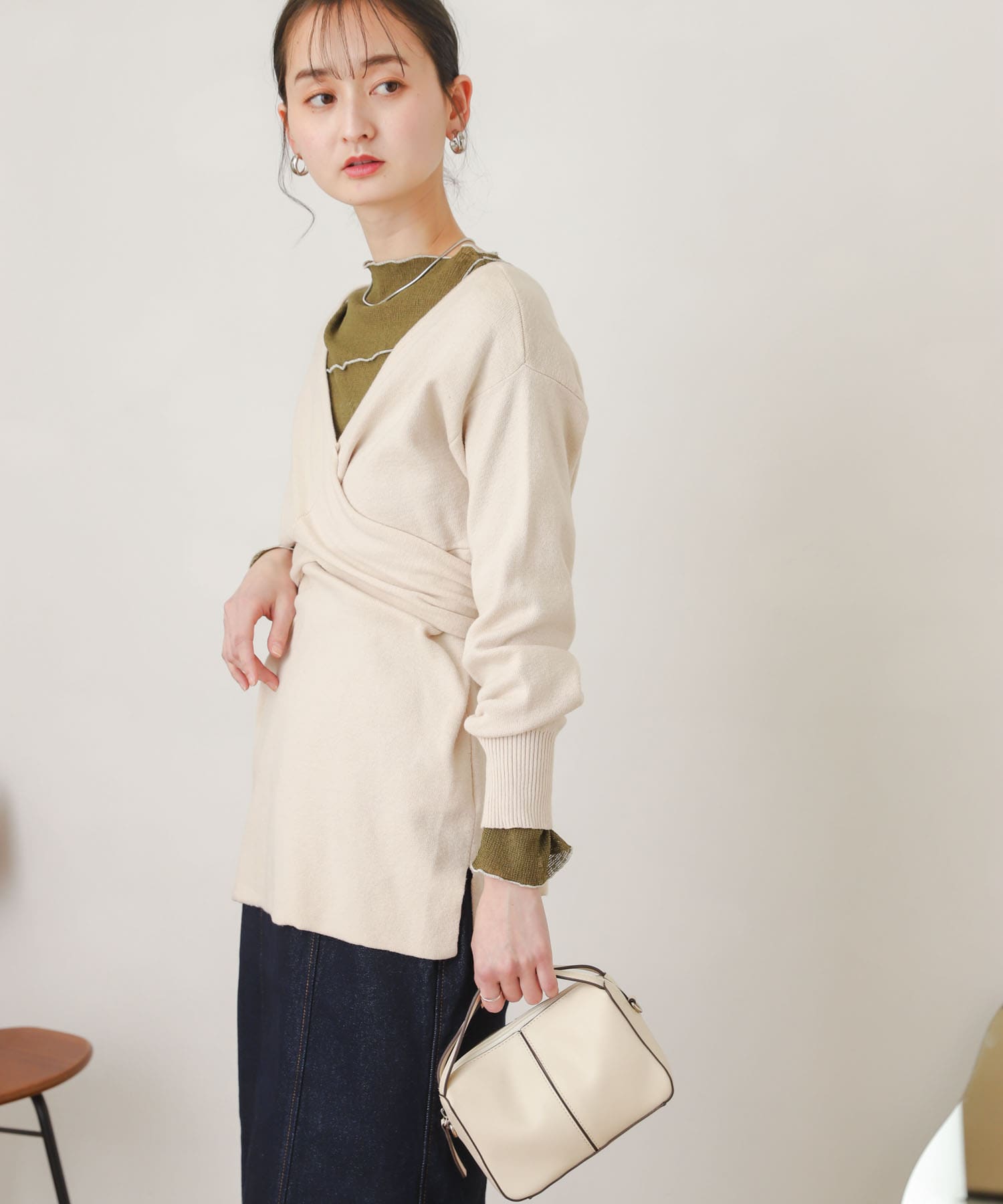 ツイストチュニックセーター IVORY FREE