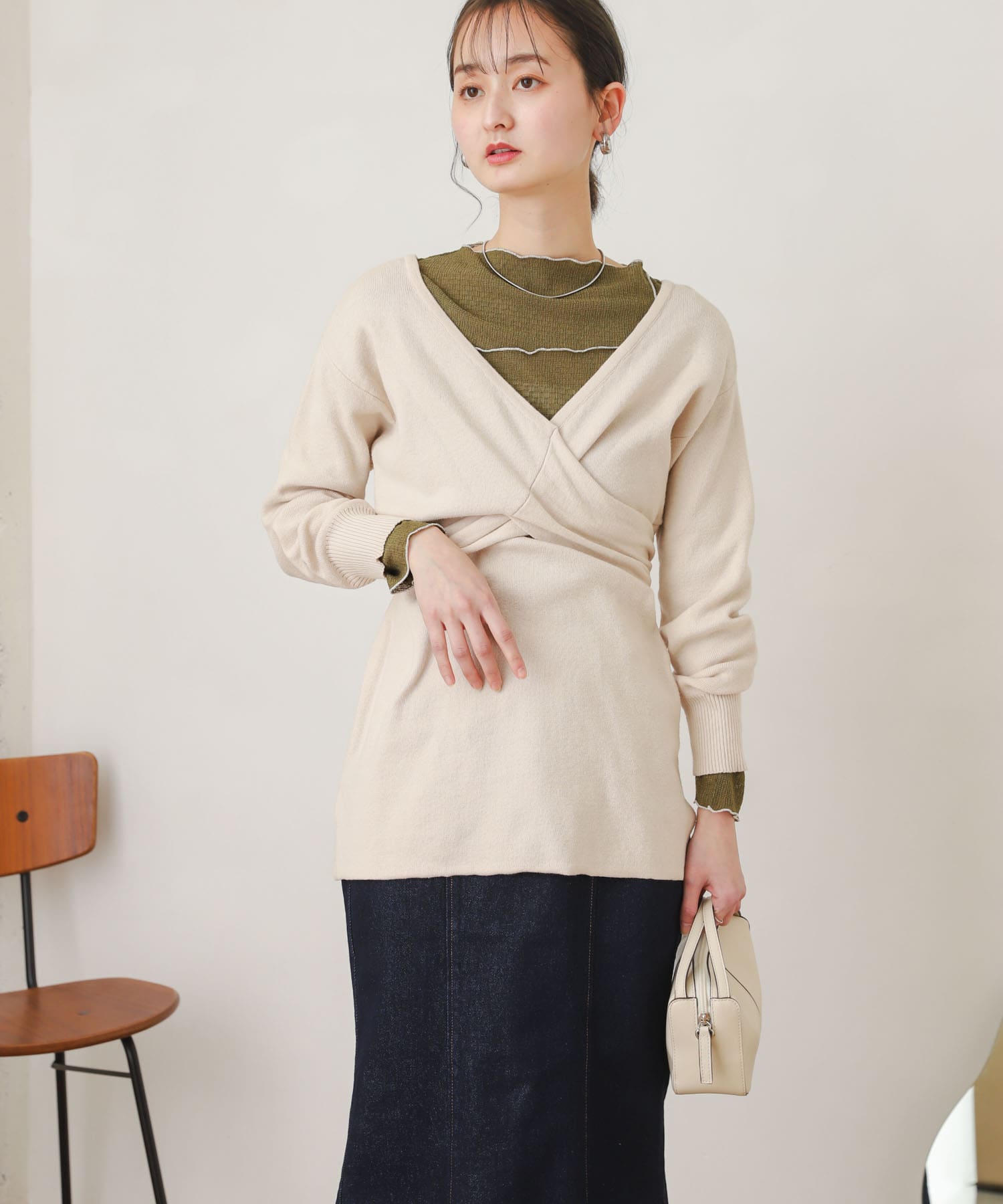 ツイストチュニックセーター IVORY FREE