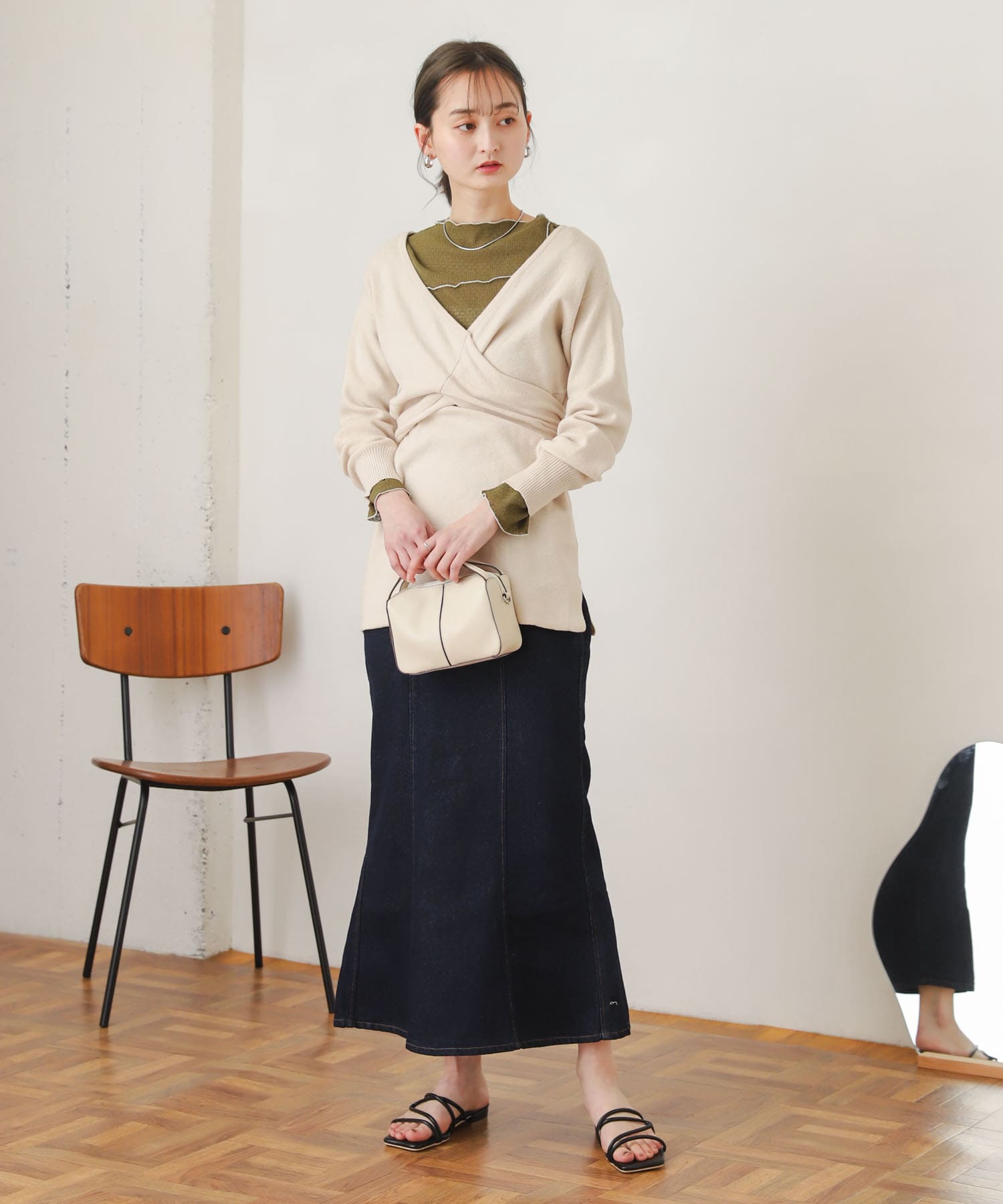 ツイストチュニックセーター IVORY FREE