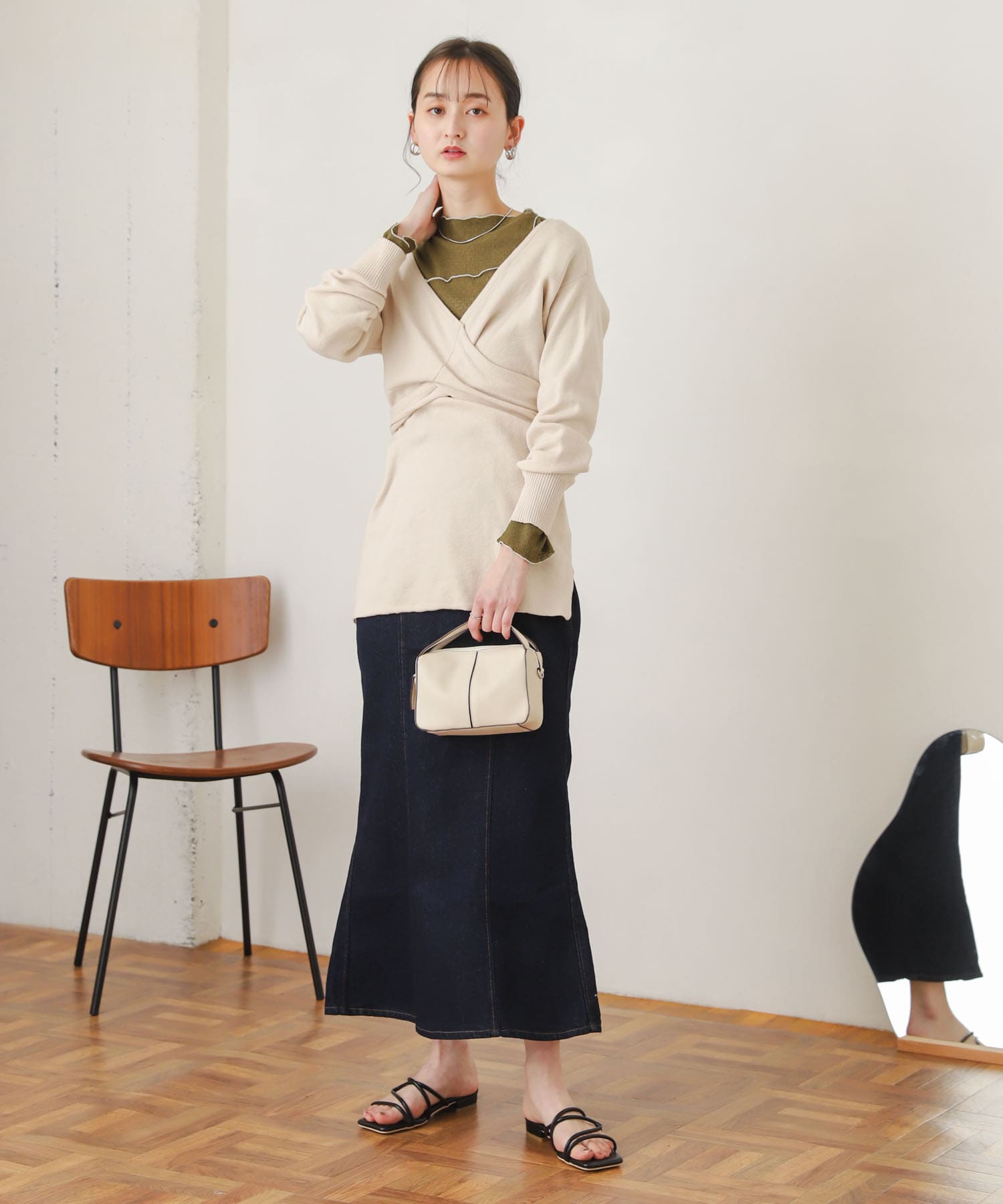 ツイストチュニックセーター IVORY FREE